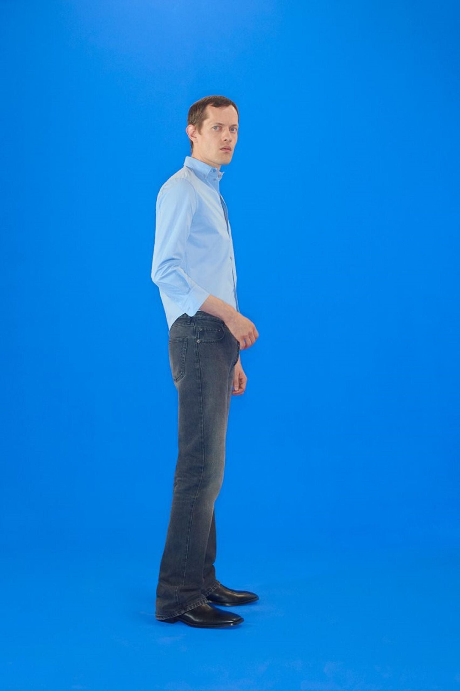 Balenciaga Blue Shrunk Shirt | Look 46, Resort 2019 - from the ss17 to aw21 archives