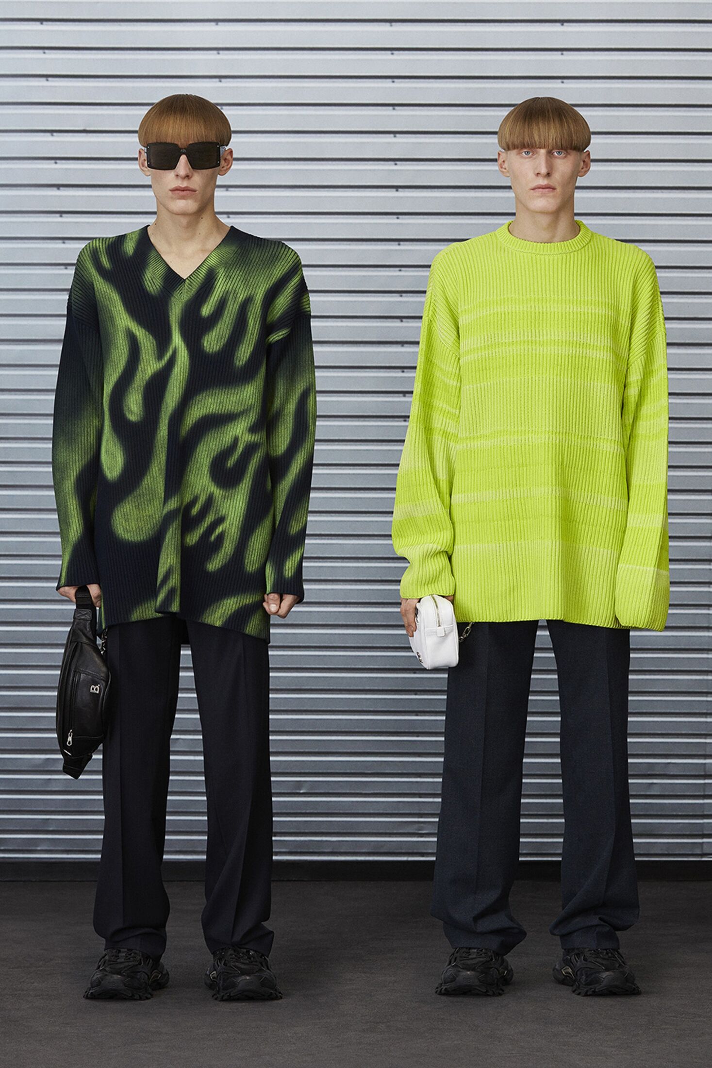 Balenciaga Overdyed Lime Green Striped Knit Sweater | Look 17, Spring 2020 - from the ss17 to aw21 archives