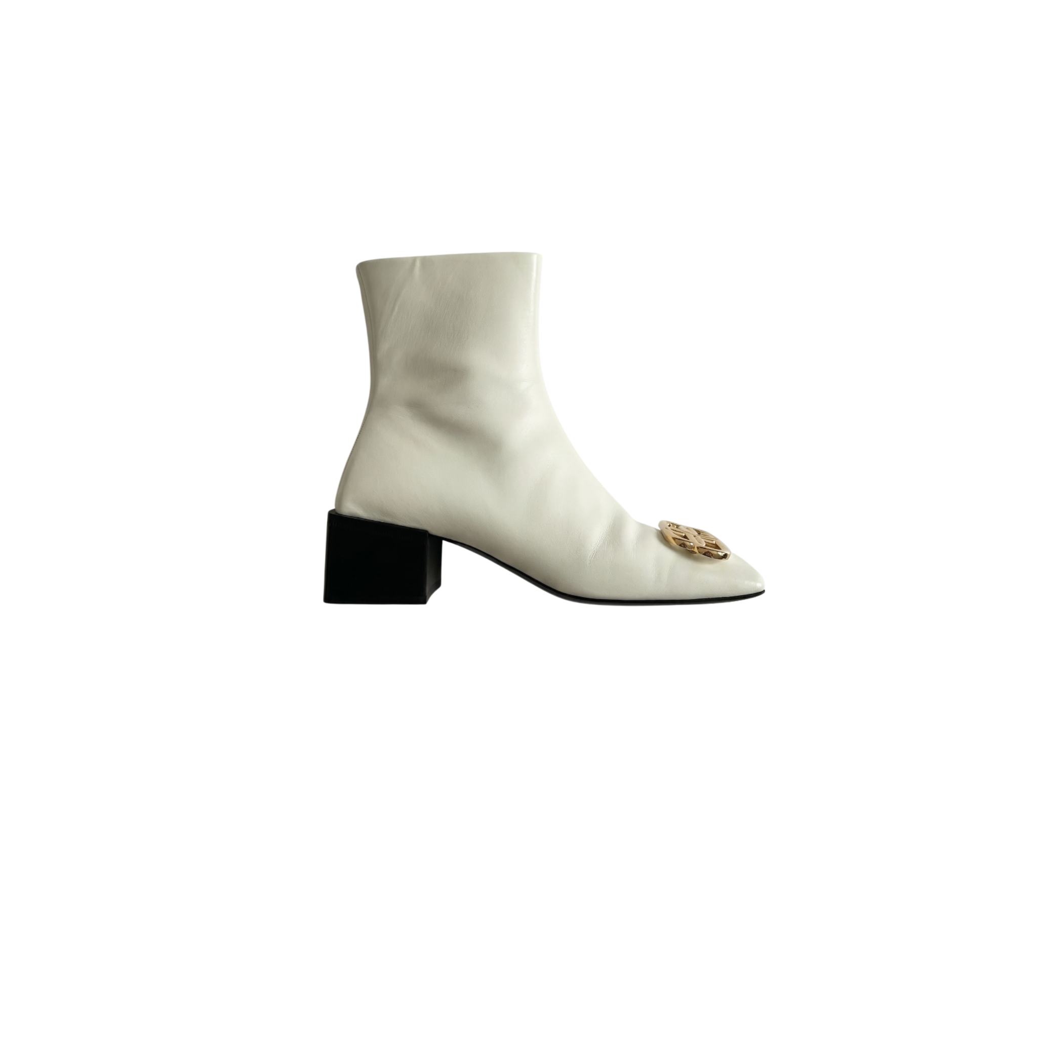 Balenciaga White Leather Gold BB Buckle Ankle Boots (EU37)