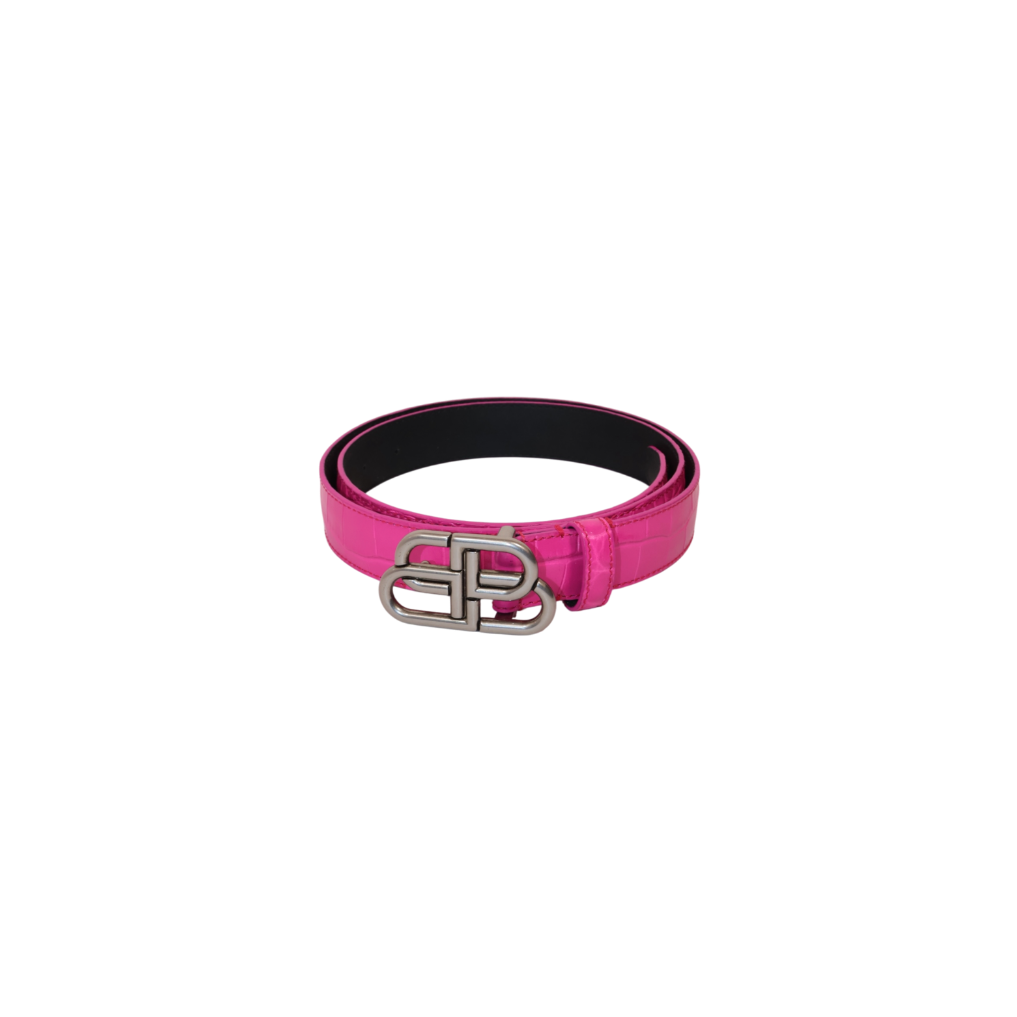 Balenciaga Fuchsia Pink Croc-Embossed Leather Belt (85)