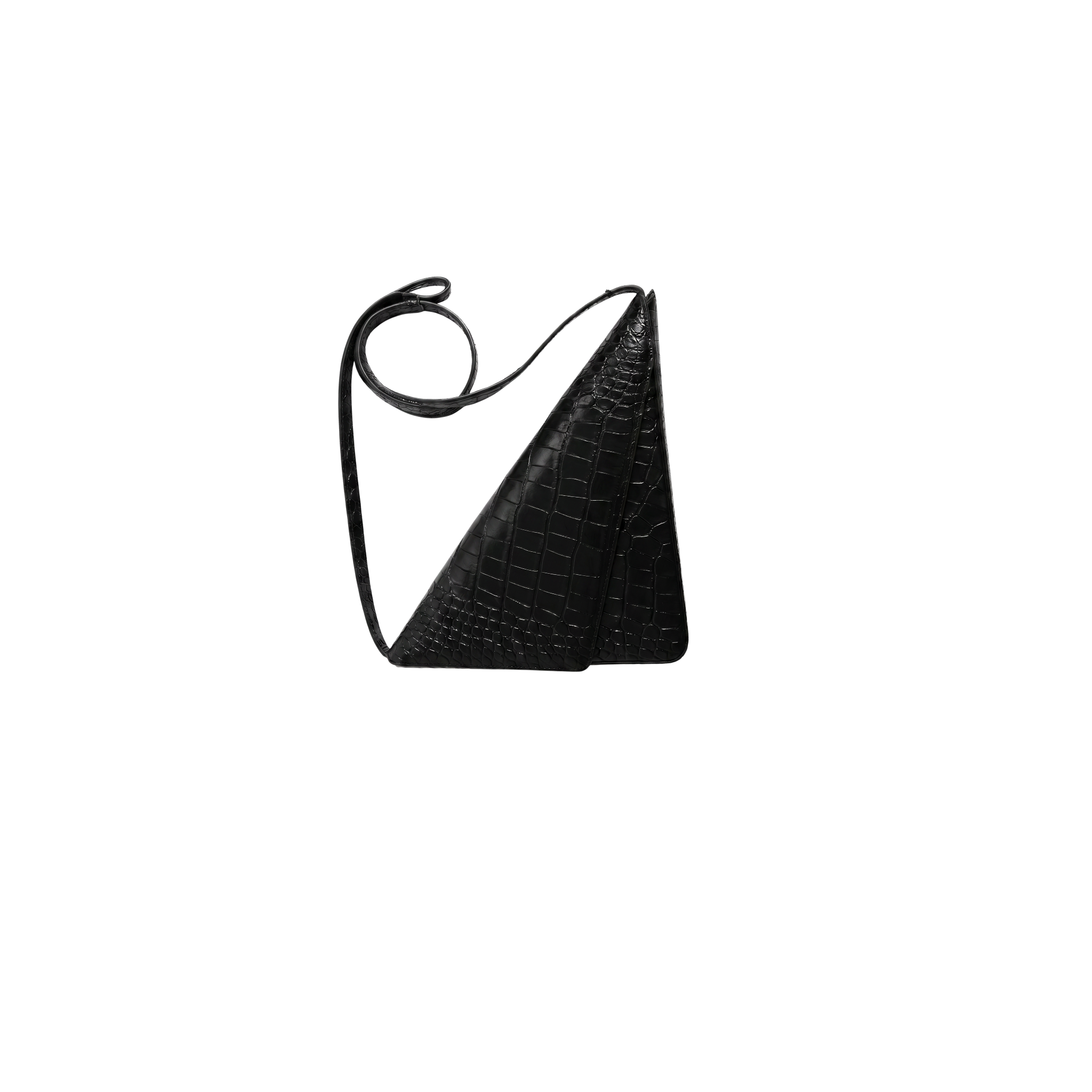Balenciaga Black Faux Croc-Embossed Calfskin Leather Triangle Clutch
