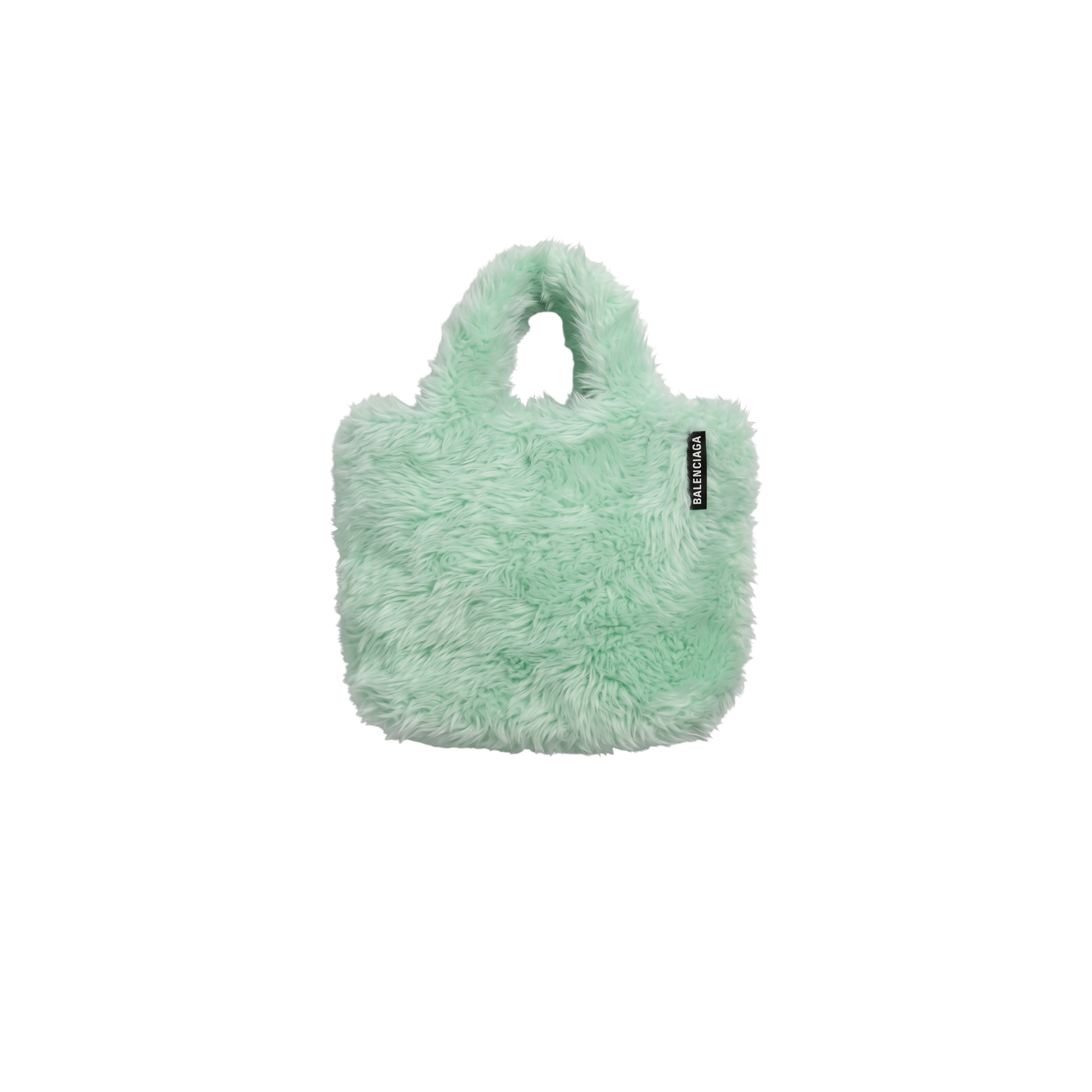 Balenciaga Long Hair Fake Fur Tote XS Mint Green