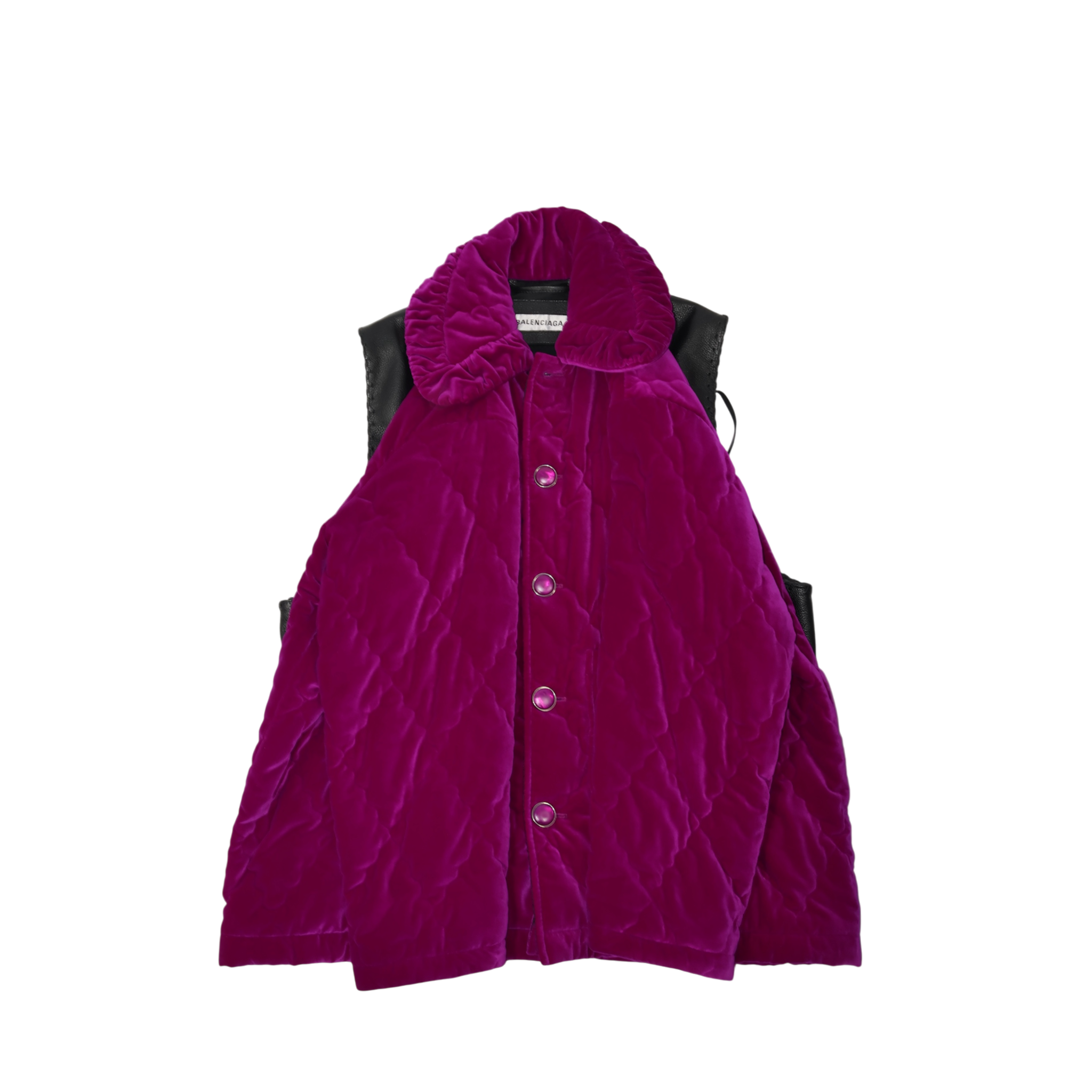 [Runway] Balenciaga Hybrid Fringe Leather Vest Quilted Velvet Jacket (XS/F36)