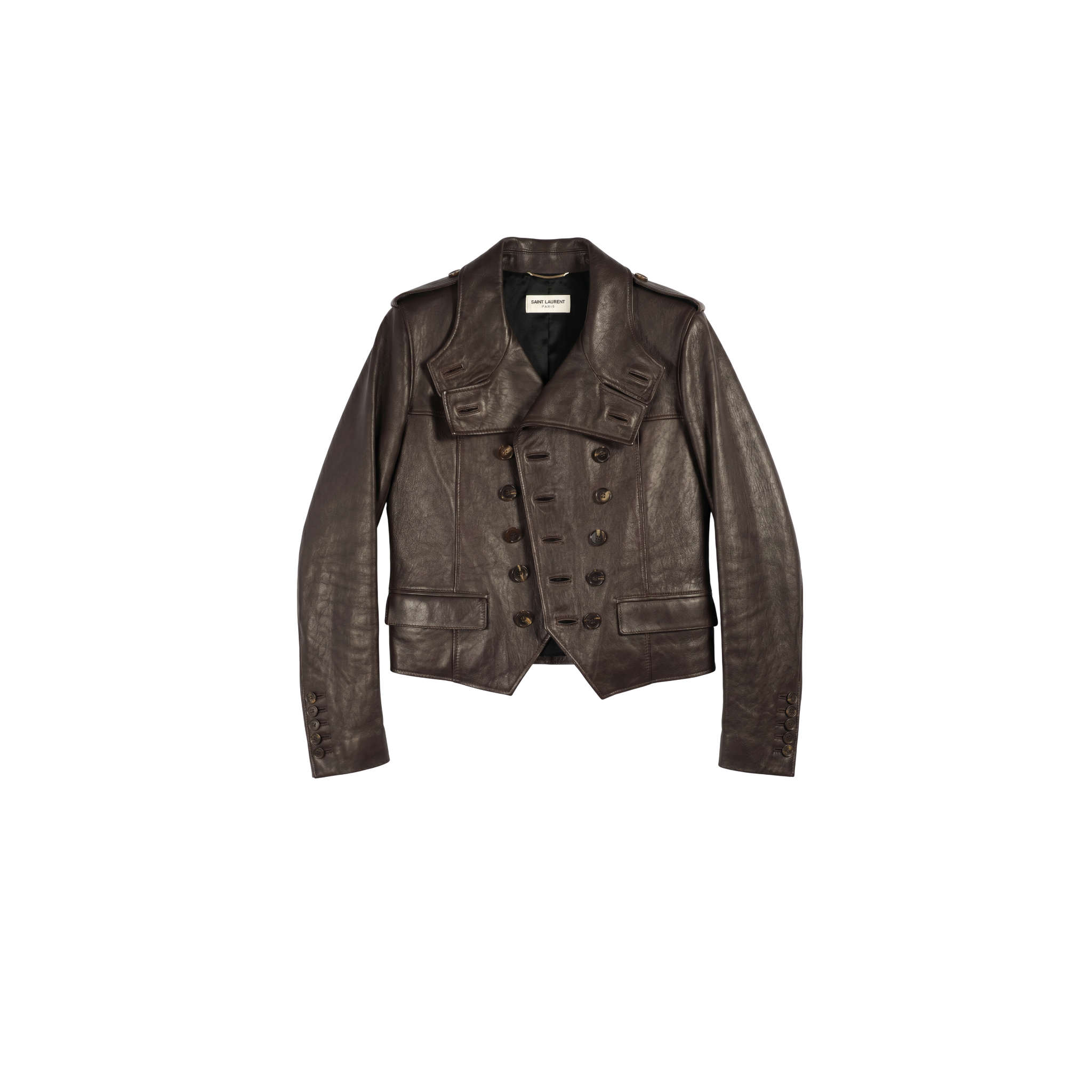 Saint Laurent FW14 Brown Double Breasted Leather Jacket Hedi Slimane (F34)