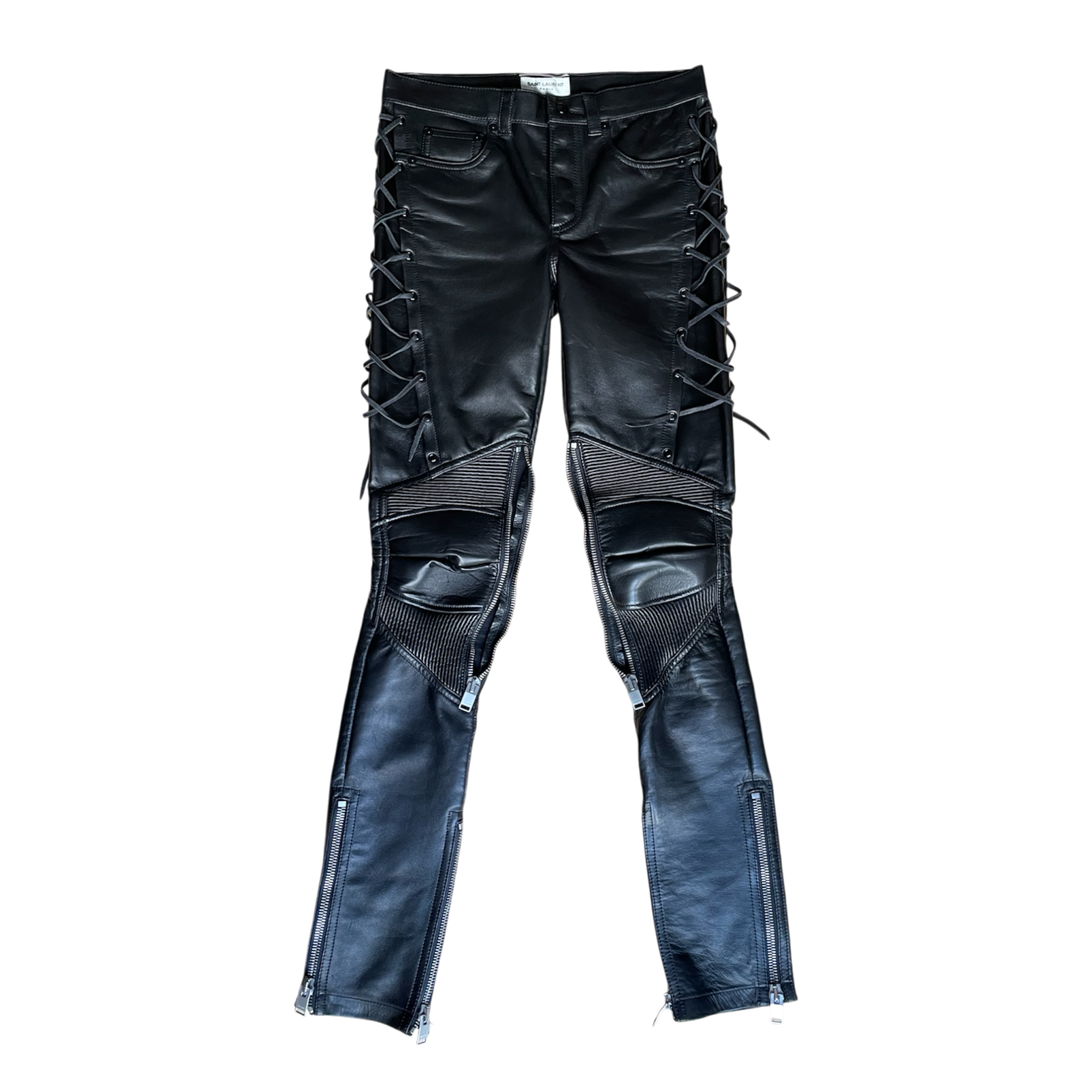 Saint Laurent Lace-Up Biker Leather Trousers by Heidi Slimane 2013 - Brand New