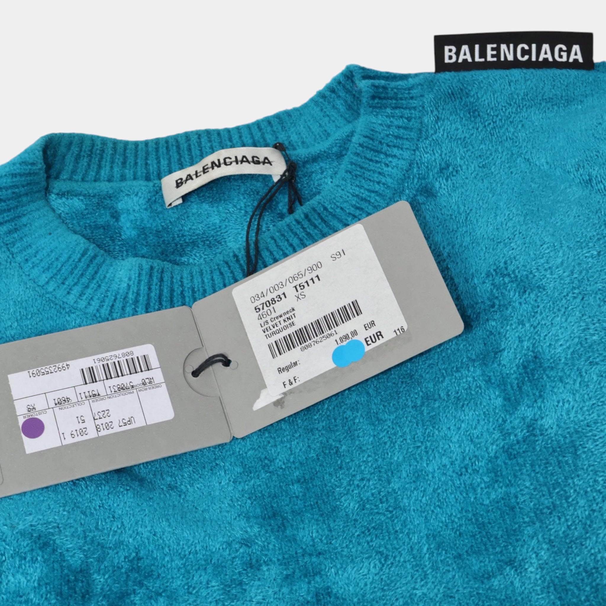 Balenciaga L/S Crewneck Velvet Knit Turquoise (XS)