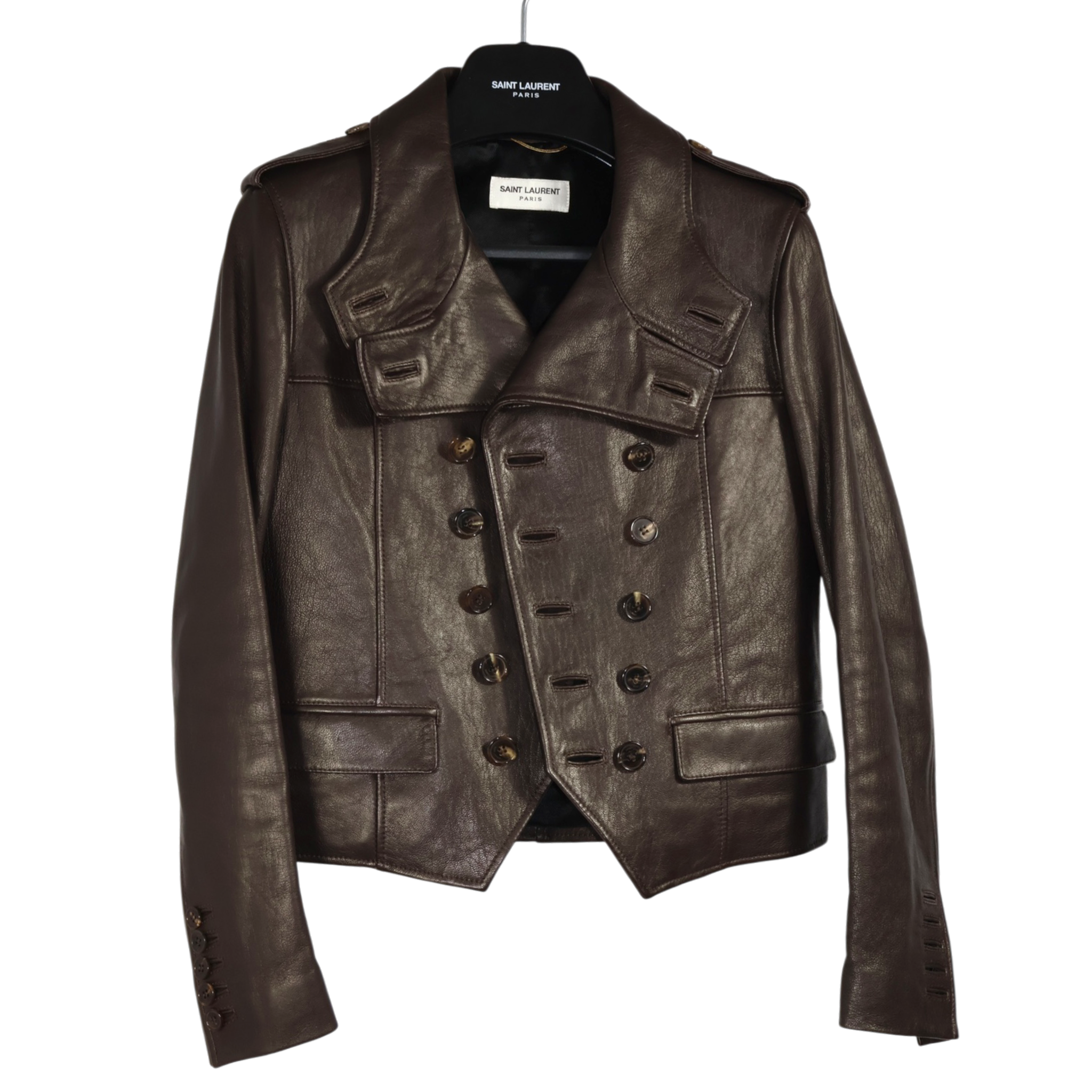 Saint Laurent FW14 Brown Double Breasted Leather Jacket Hedi Slimane (F34)
