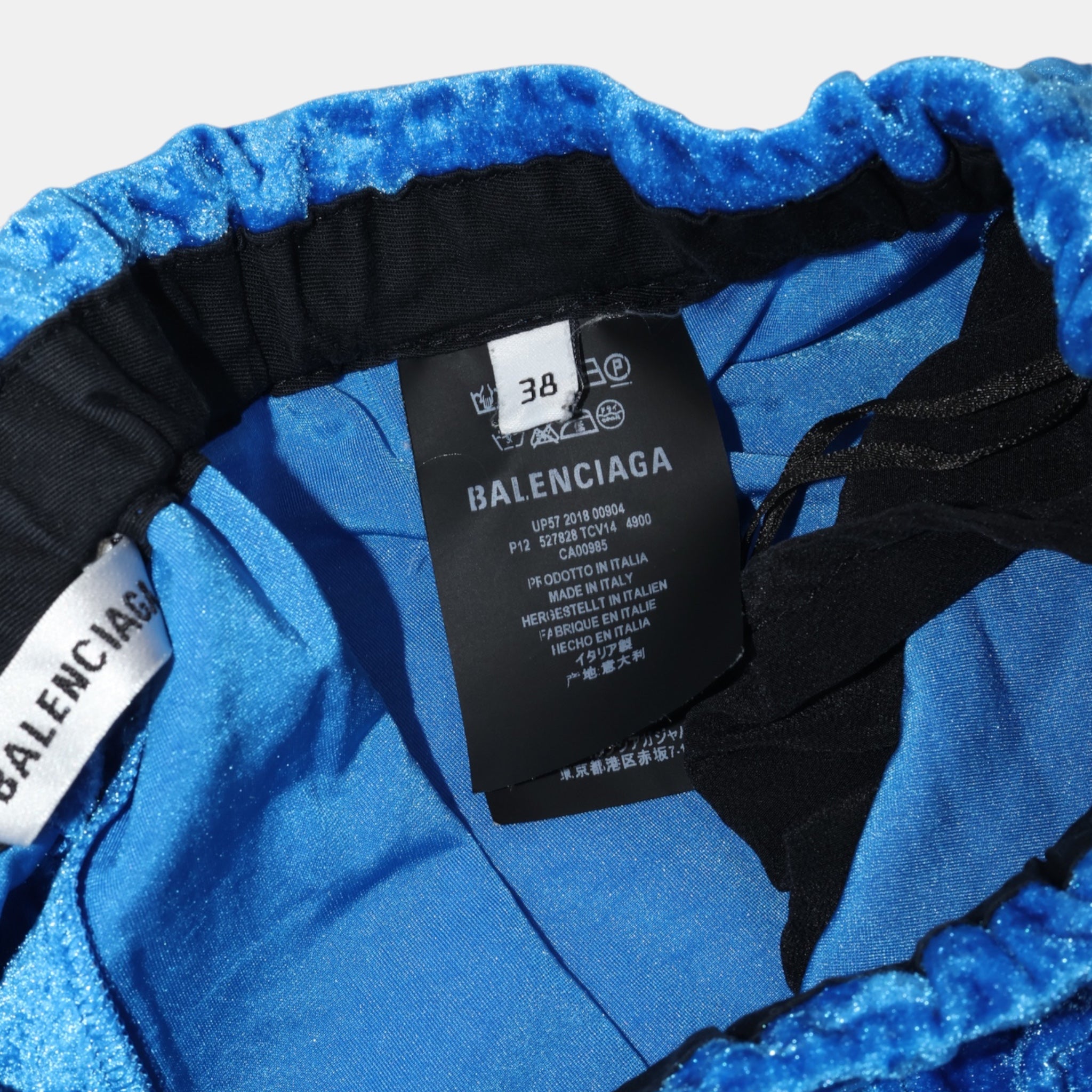 Balenciaga Crushed Velvet Europa Blue Tracksuit Trousers (F38)