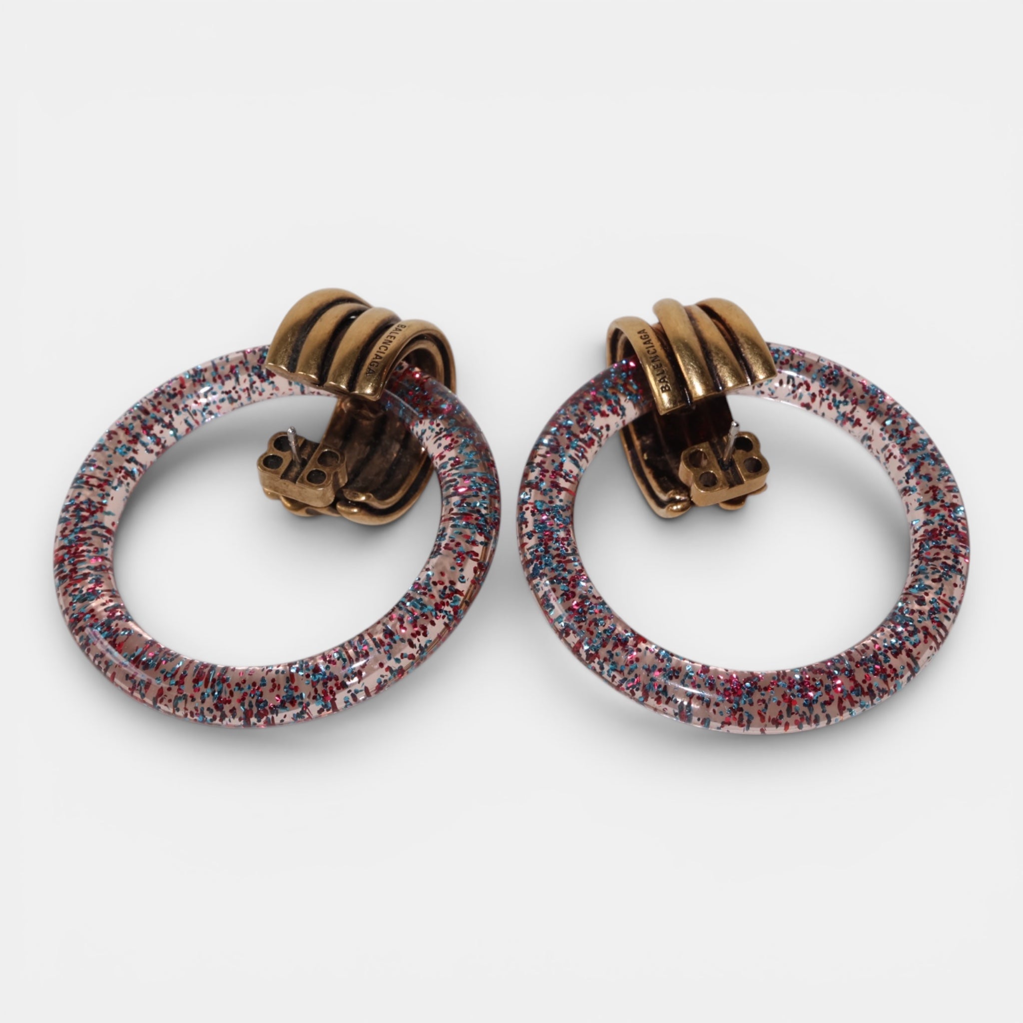 Balenciaga Glitter Brass XL Hoop Earrings