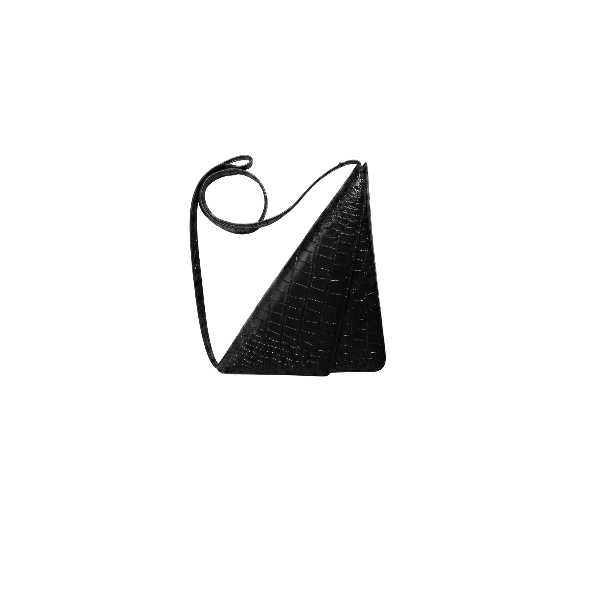 Balenciaga Black Faux Croc-Embossed Calfskin Leather Triangle Clutch - Brand New - from the ss17 to aw21 archives