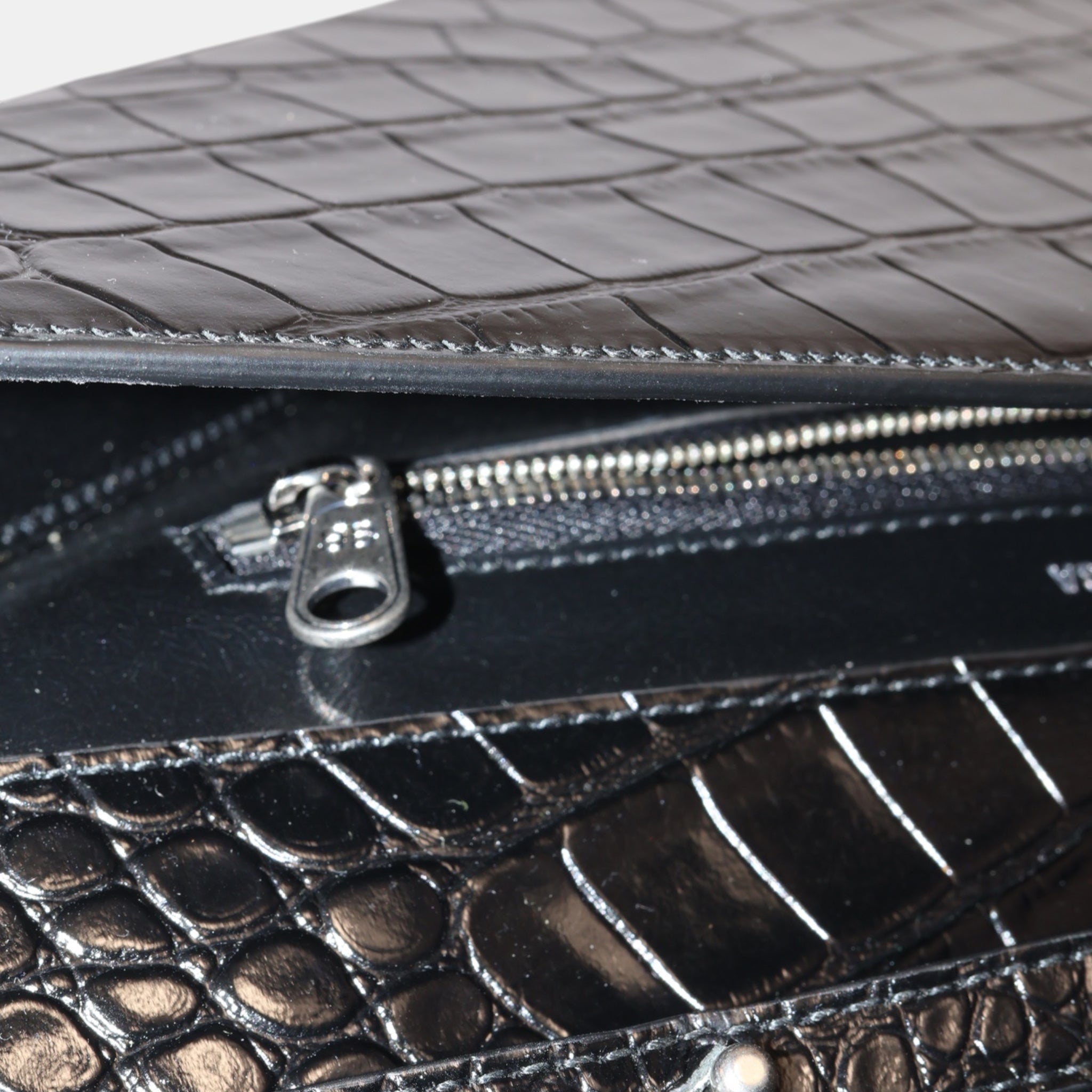 Balenciaga Black Faux Croc-Embossed Calfskin Leather Triangle Clutch - Brand New - Balenciaga - from the ss17 to aw21 archives