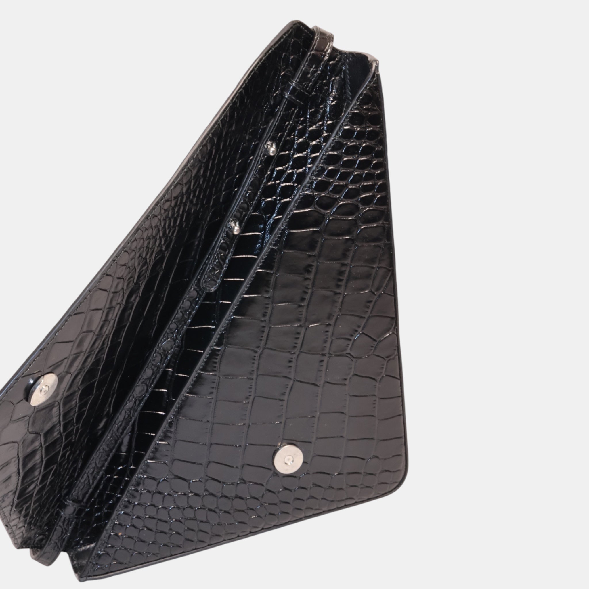 Balenciaga Black Faux Croc-Embossed Calfskin Leather Triangle Clutch - Brand New - from the ss17 to aw21 archives