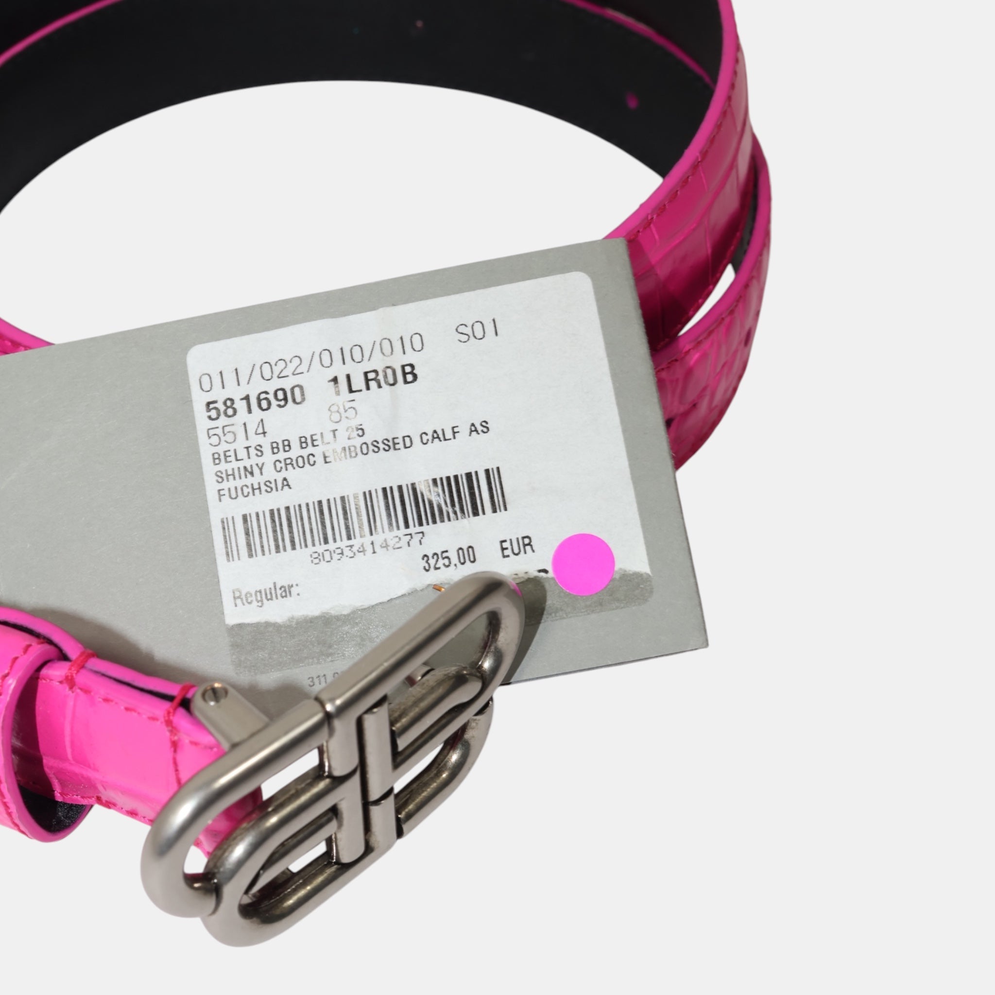 Balenciaga Fuchsia Pink Croc-Embossed Leather Belt (85) - Brand New w/ Tags - Balenciaga - from the ss17 to aw21 archives