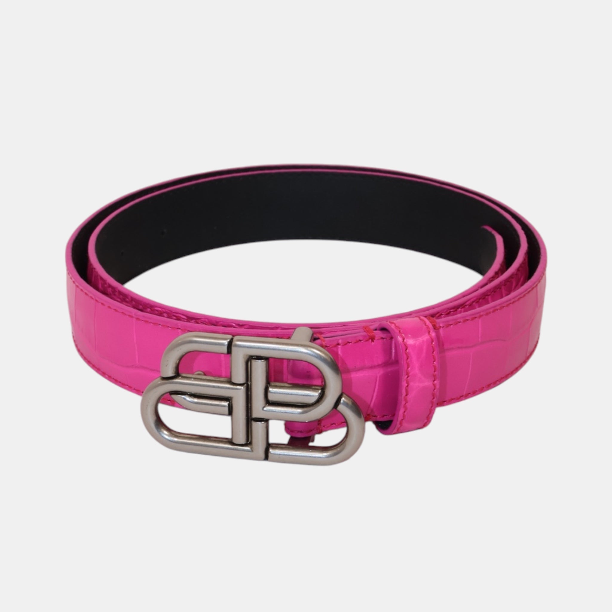 Balenciaga Fuchsia Pink Croc-Embossed Leather Belt (85) - Brand New w/ Tags - Balenciaga - from the ss17 to aw21 archives