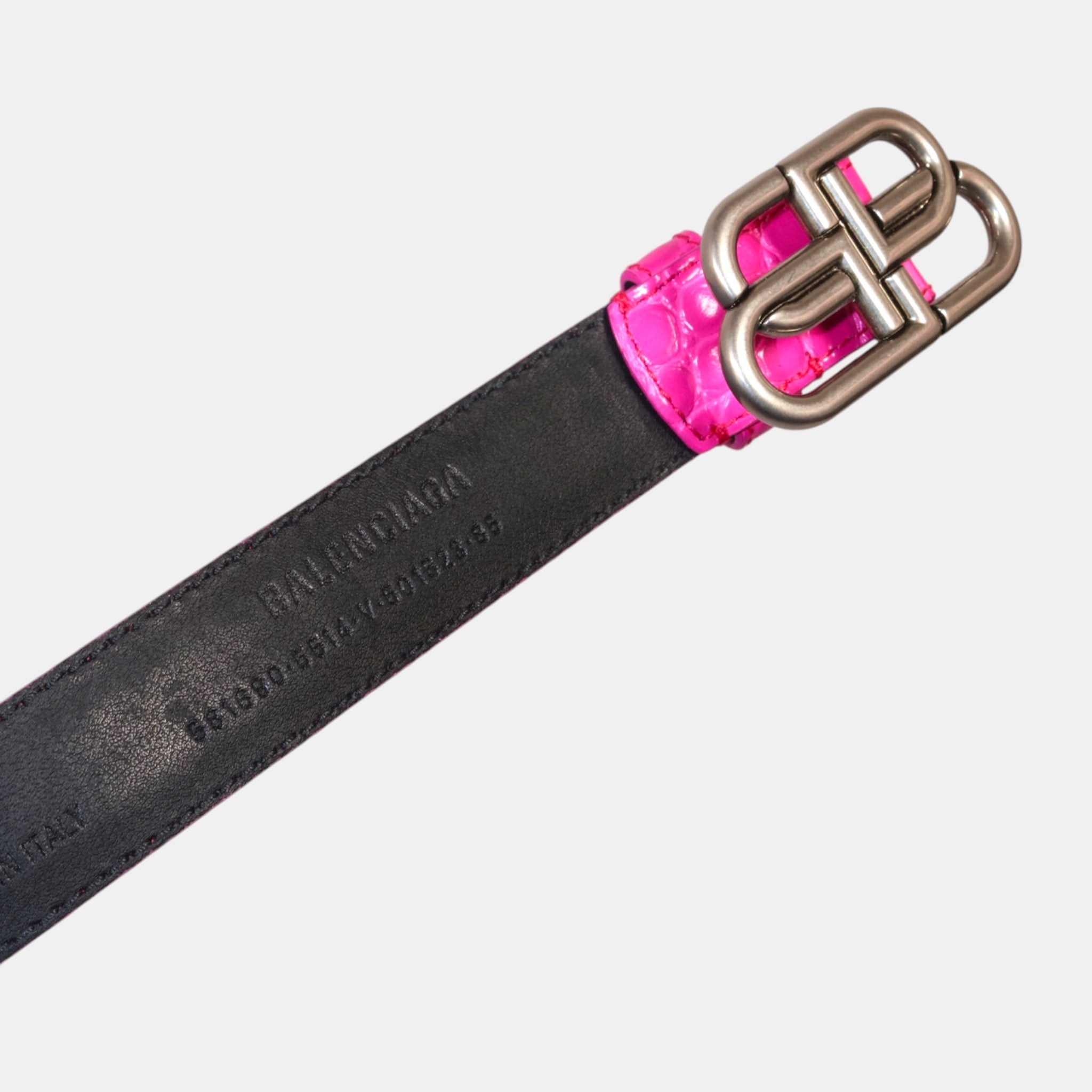 Balenciaga Fuchsia Pink Croc-Embossed Leather Belt (85) - Brand New w/ Tags - Balenciaga - from the ss17 to aw21 archives