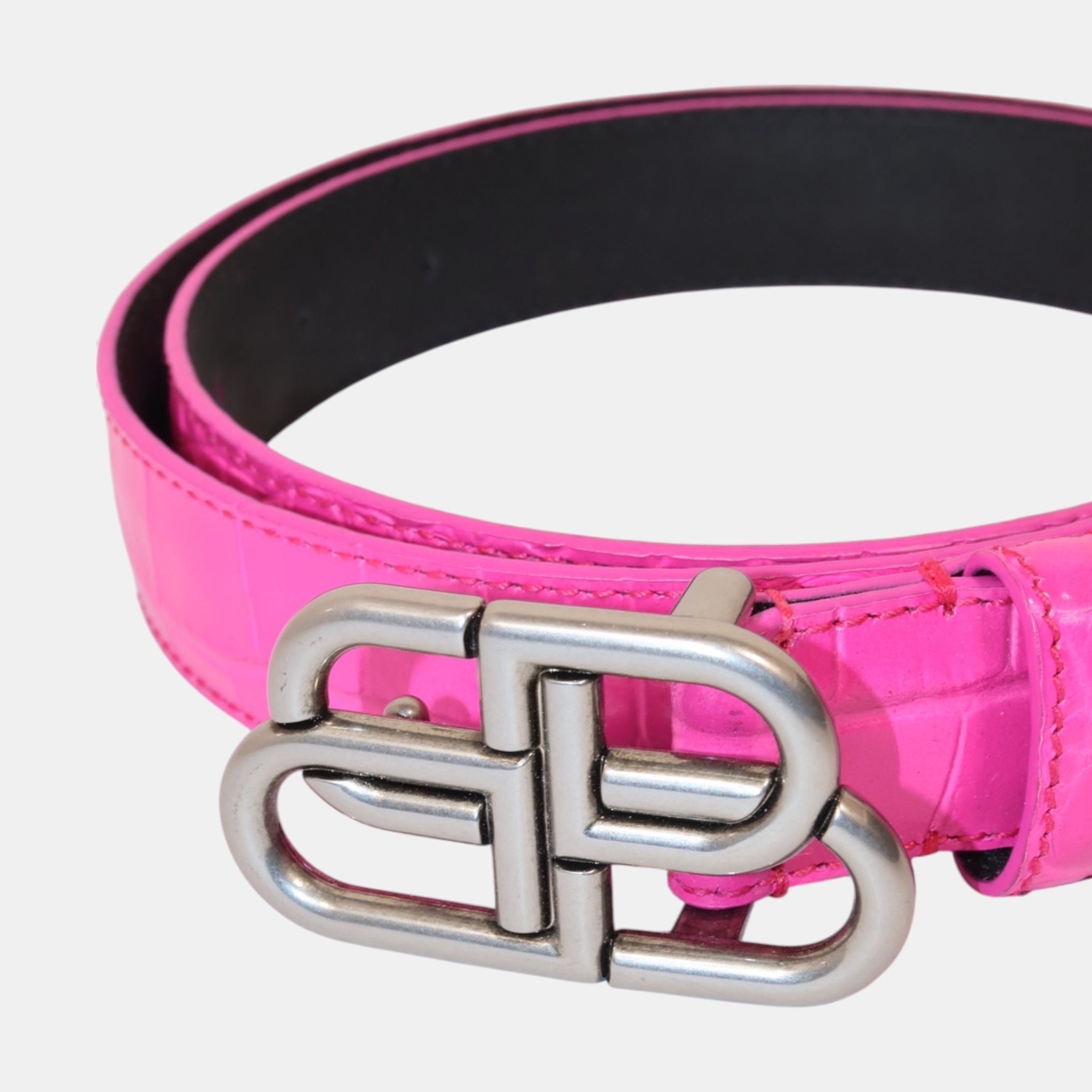 Balenciaga Fuchsia Pink Croc-Embossed Leather Belt (85) - Brand New w/ Tags - Balenciaga - from the ss17 to aw21 archives