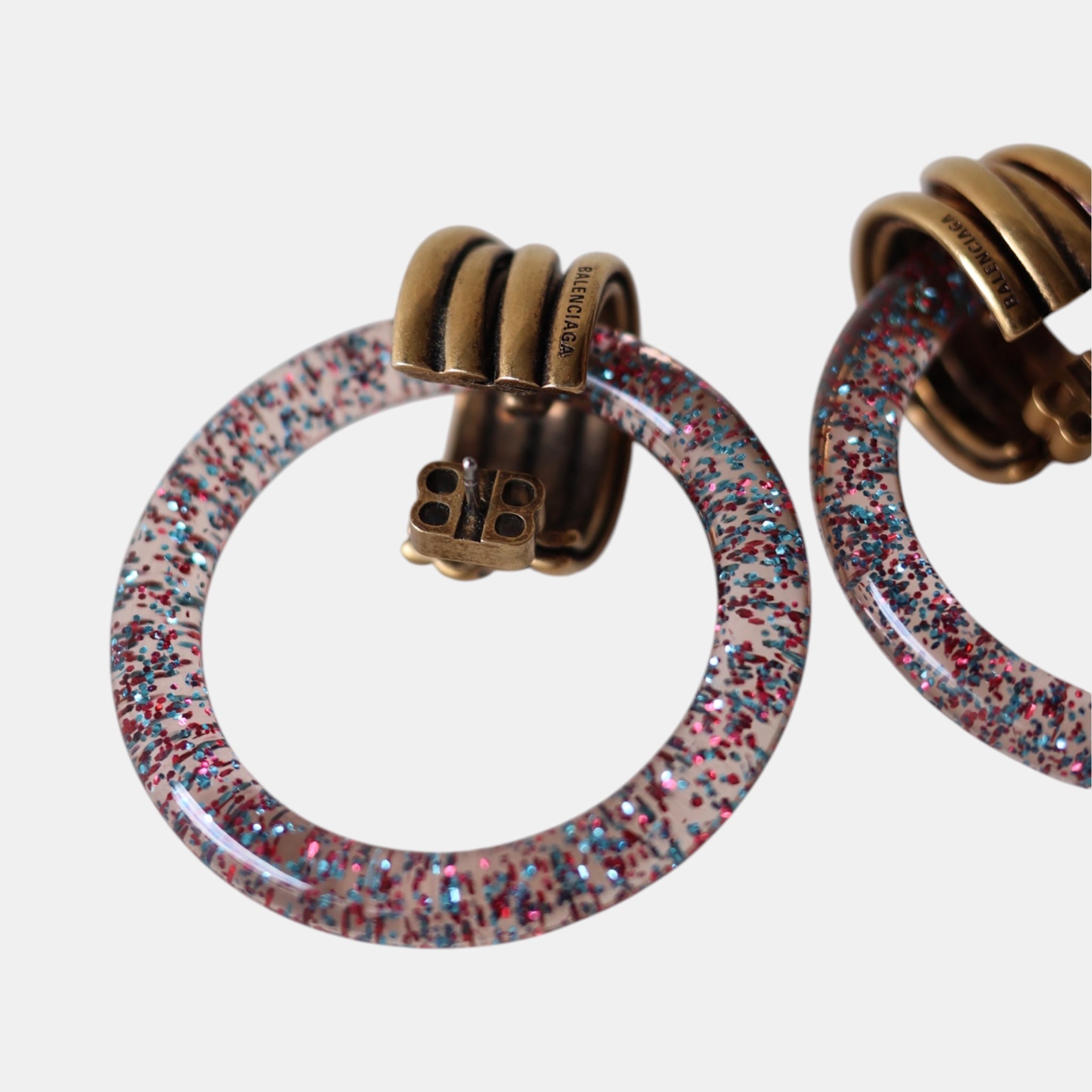 Balenciaga Glitter Brass XL Hoop Earrings - Brand New - Balenciaga - from the ss17 to aw21 archives