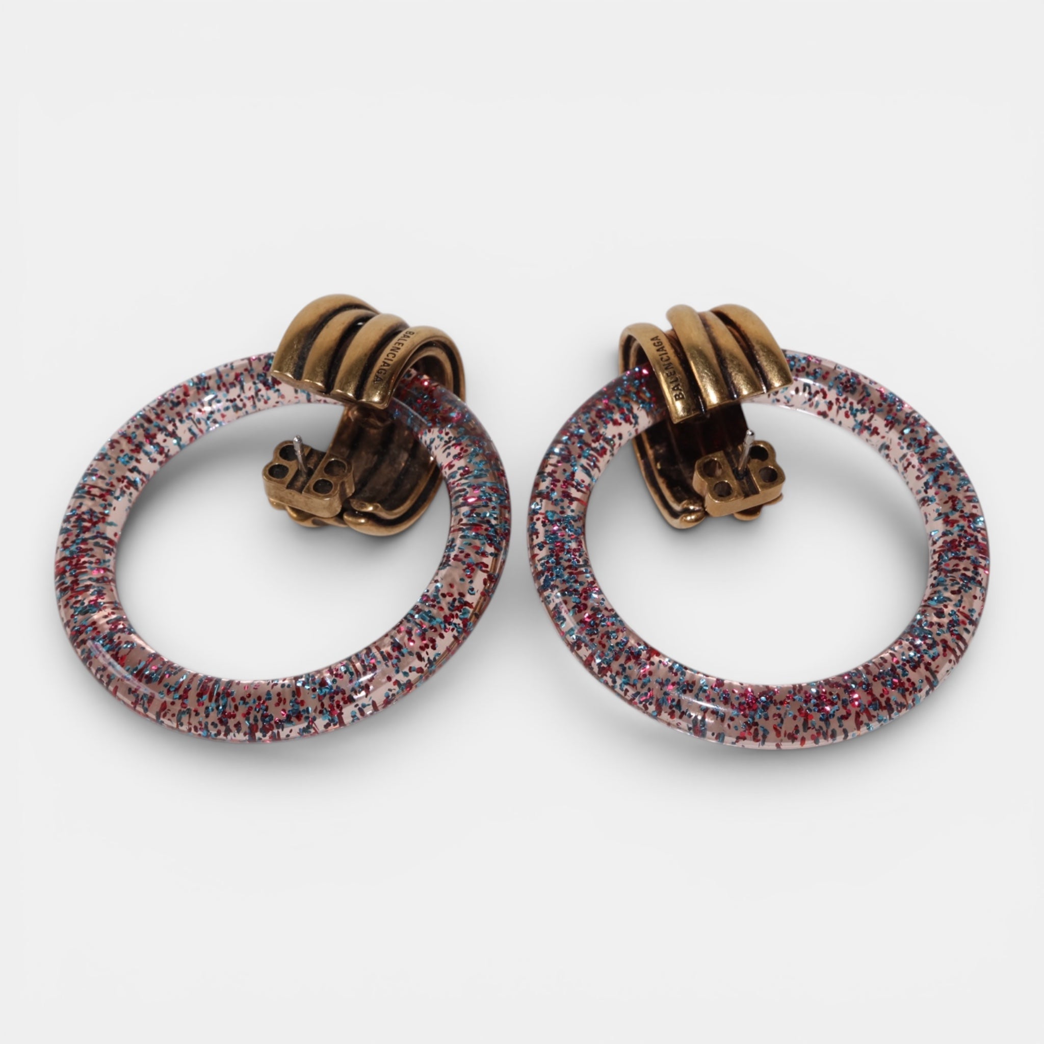 Balenciaga Glitter Brass XL Hoop Earrings - Brand New - Balenciaga - from the ss17 to aw21 archives