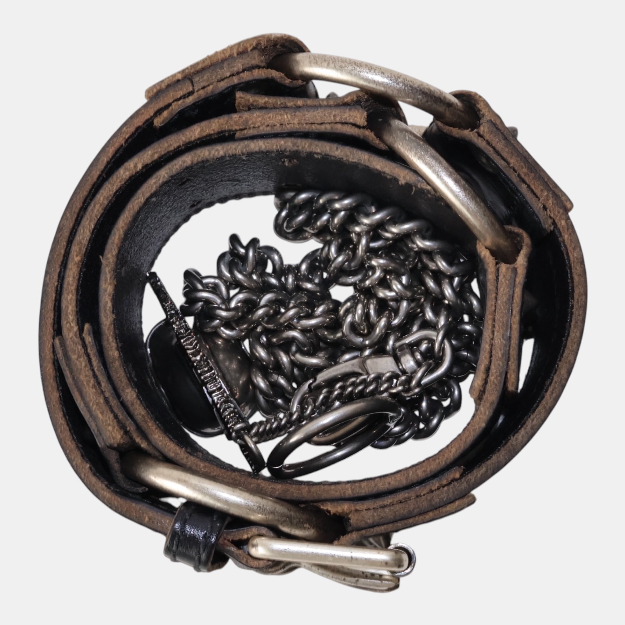 Balenciaga Heavy Leather Aged Belt with Charm Chain (75) - Brand New - Balenciaga - from the ss17 to aw21 archives