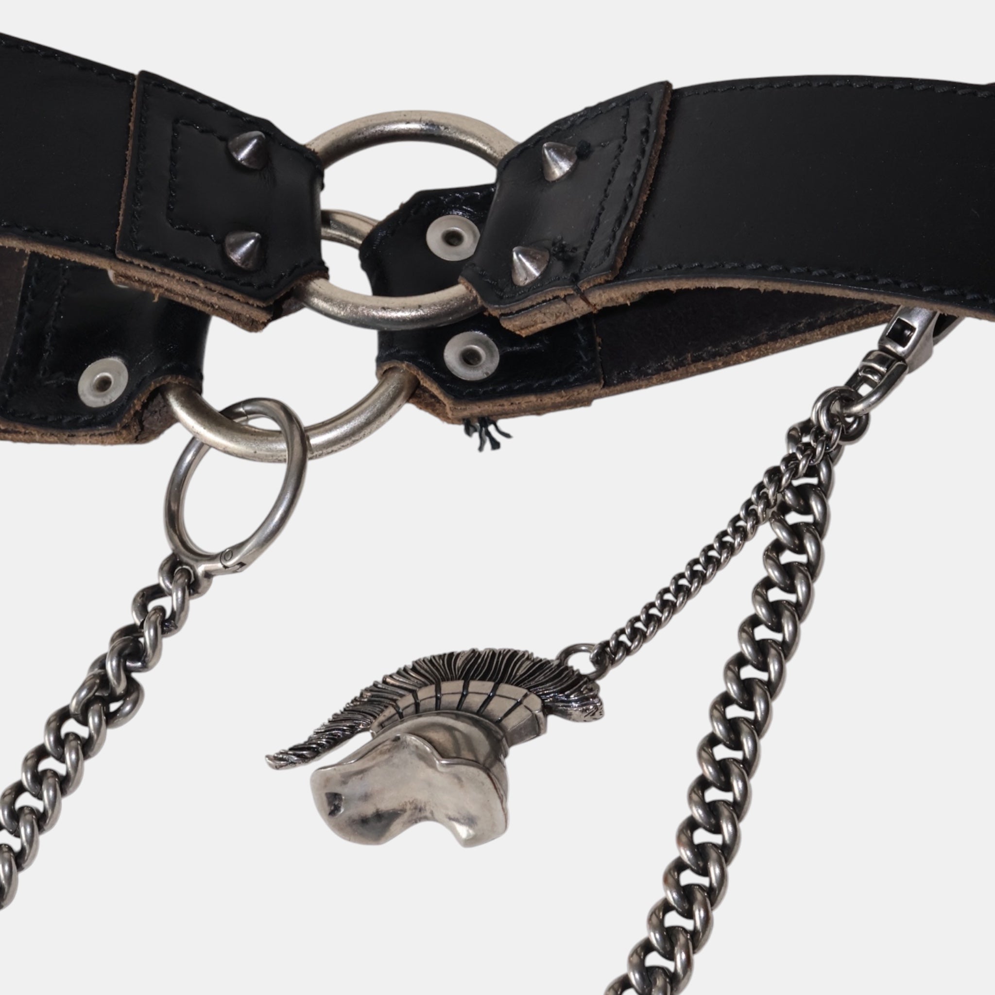 Balenciaga Heavy Leather Aged Belt with Charm Chain (75) - Brand New - Balenciaga - from the ss17 to aw21 archives