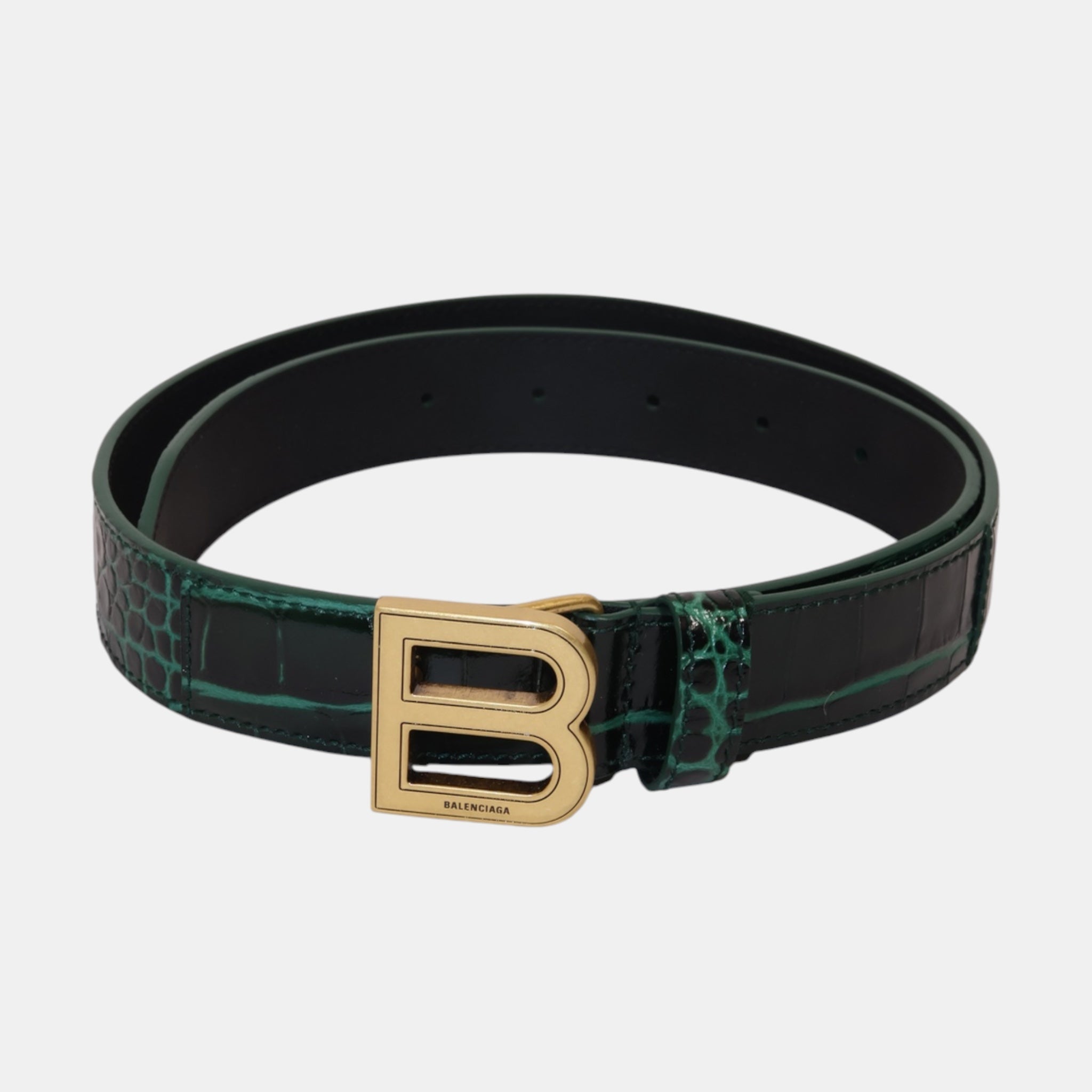 Balenciaga Hourglass Green Croc-Embossed Leather Belt (75) - Brand New w/ Tags - Balenciaga - from the ss17 to aw21 archives