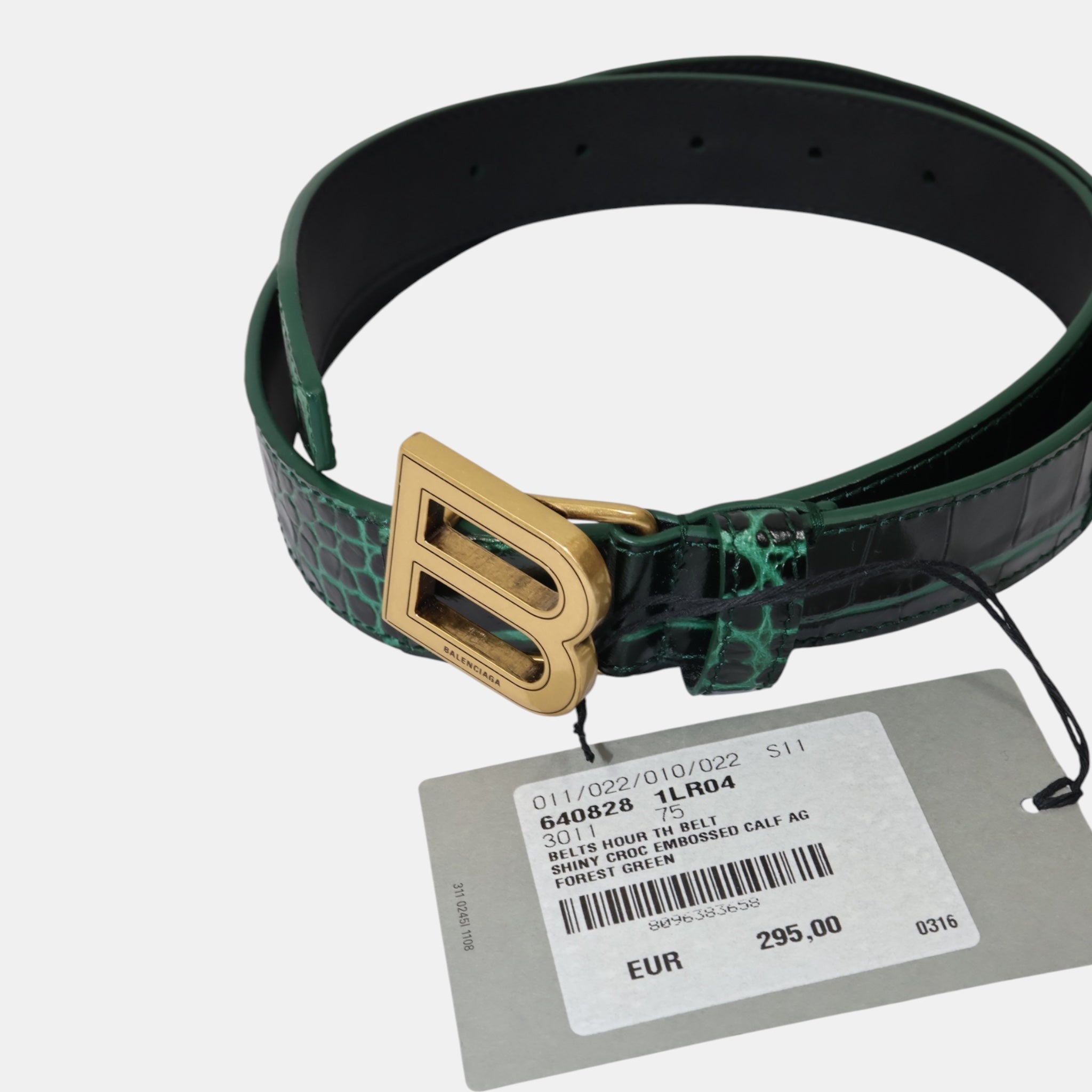 Balenciaga Hourglass Green Croc-Embossed Leather Belt (75) - Brand New w/ Tags - Balenciaga - from the ss17 to aw21 archives