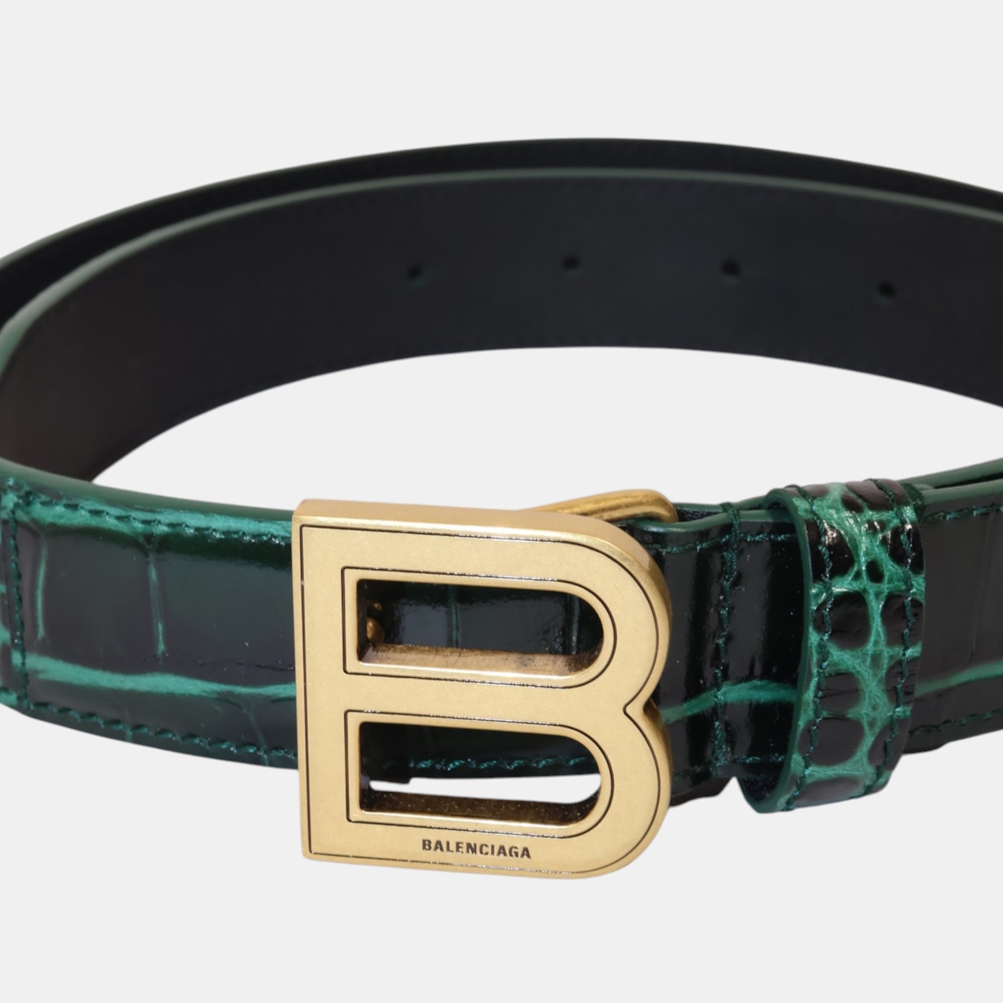Balenciaga Hourglass Green Croc-Embossed Leather Belt (75) - Brand New w/ Tags - Balenciaga - from the ss17 to aw21 archives