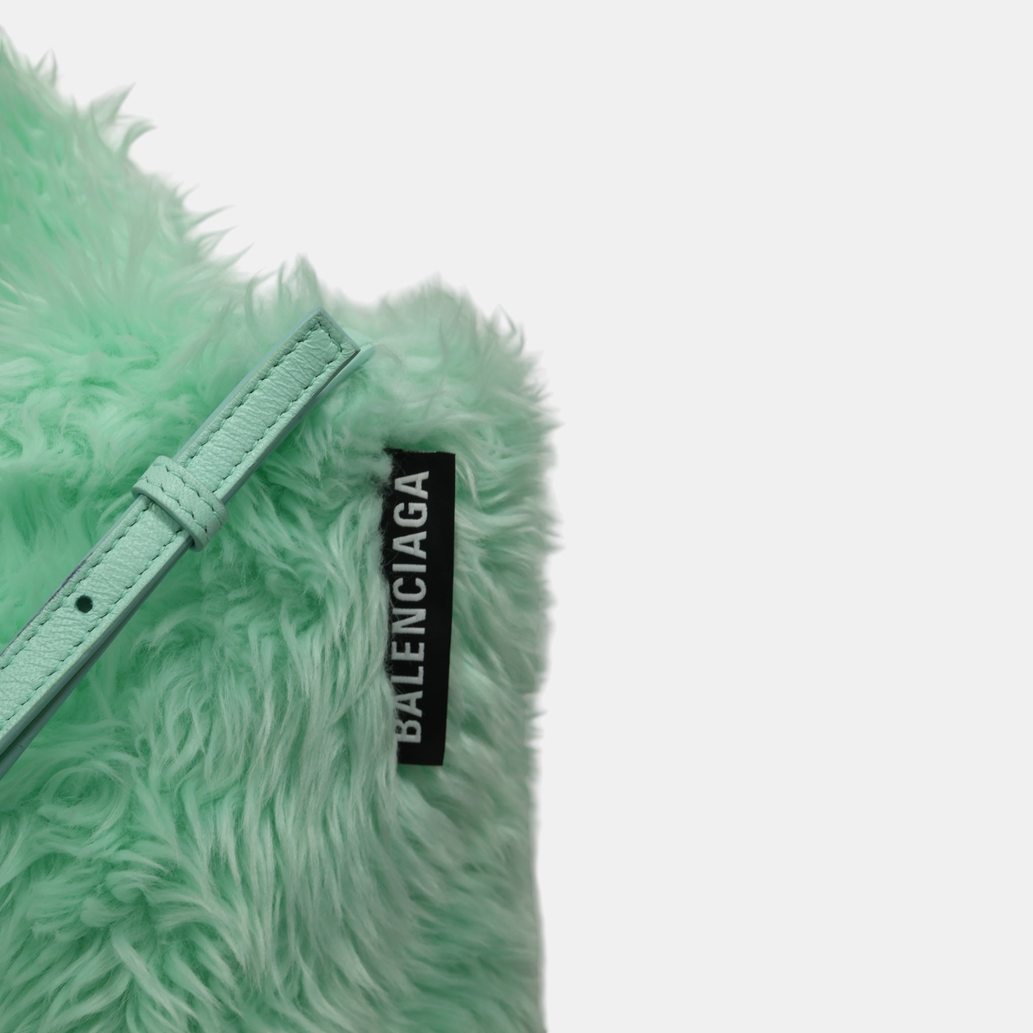 Balenciaga Long Hair Fake Fur Tote XS Mint Green - Brand New - Balenciaga - from the ss17 to aw21 archives