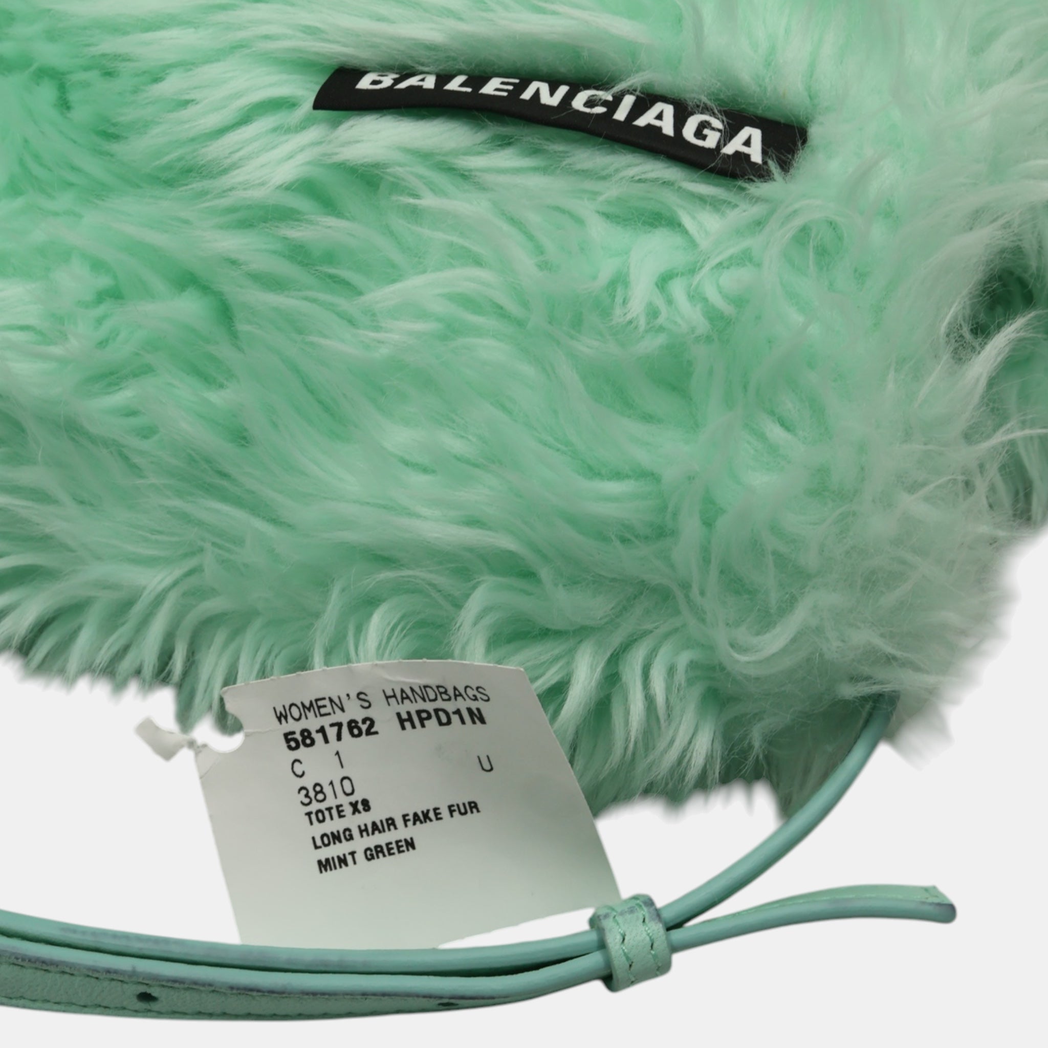 Balenciaga Long Hair Fake Fur Tote XS Mint Green - Brand New - Balenciaga - from the ss17 to aw21 archives