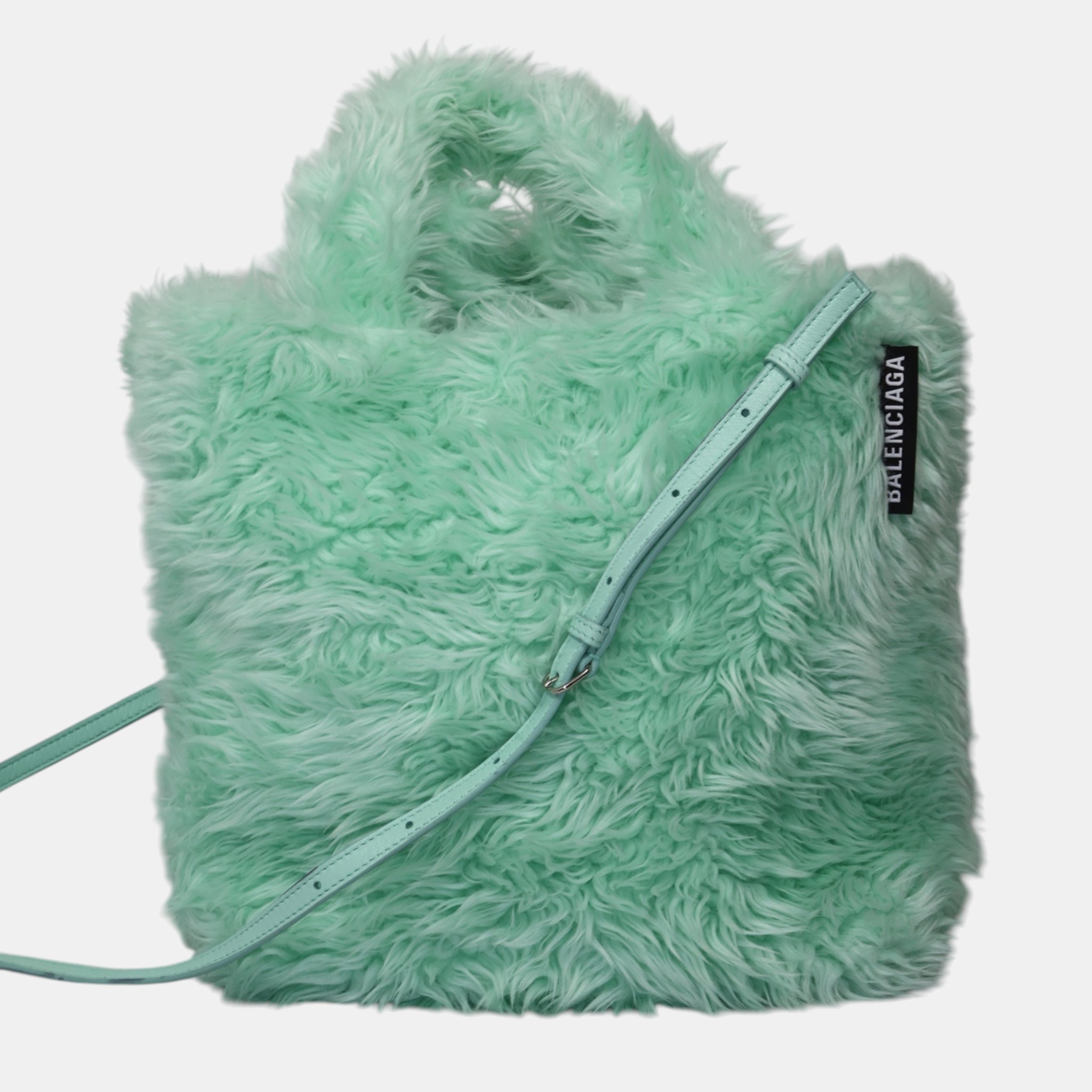 Balenciaga Long Hair Fake Fur Tote XS Mint Green - Brand New - Balenciaga - from the ss17 to aw21 archives