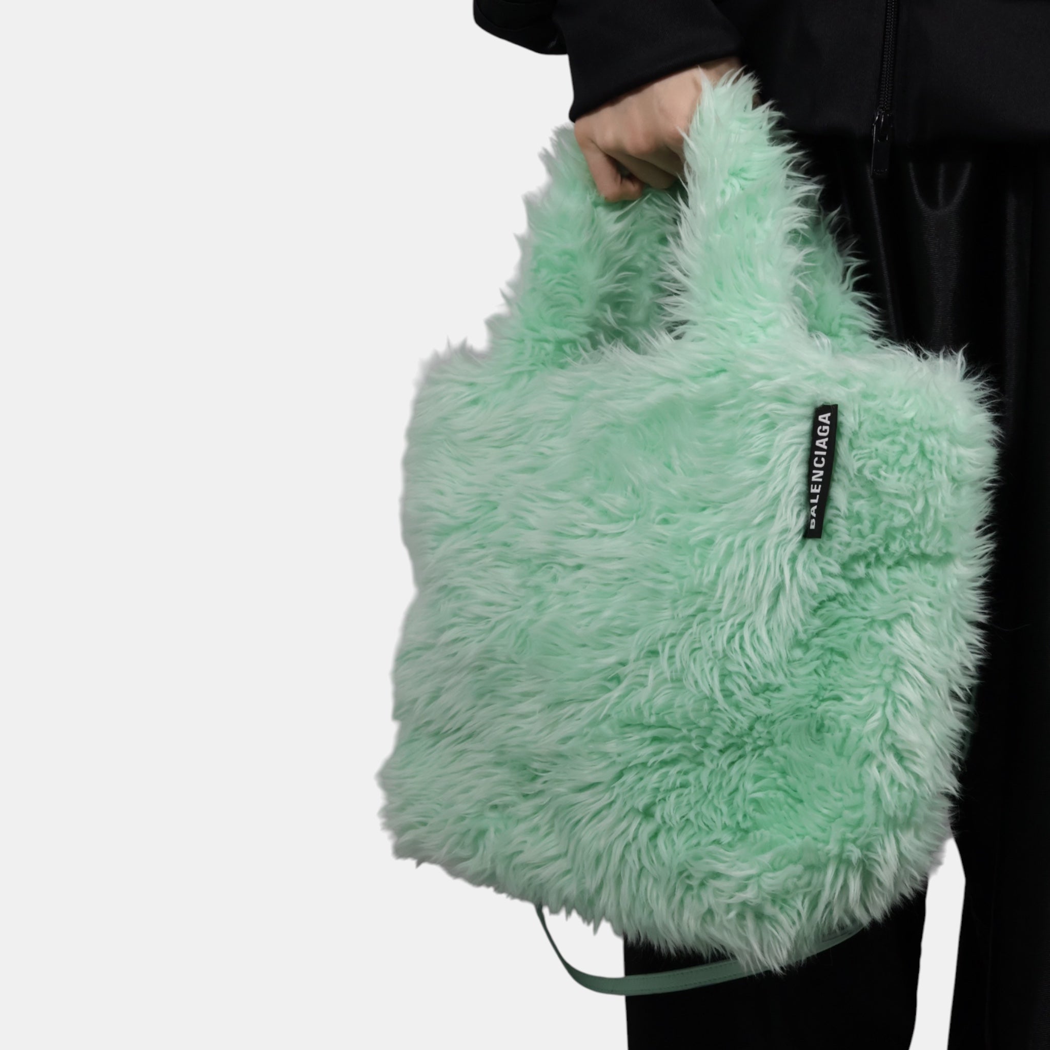 Balenciaga Long Hair Fake Fur Tote XS Mint Green - Brand New - Balenciaga - from the ss17 to aw21 archives