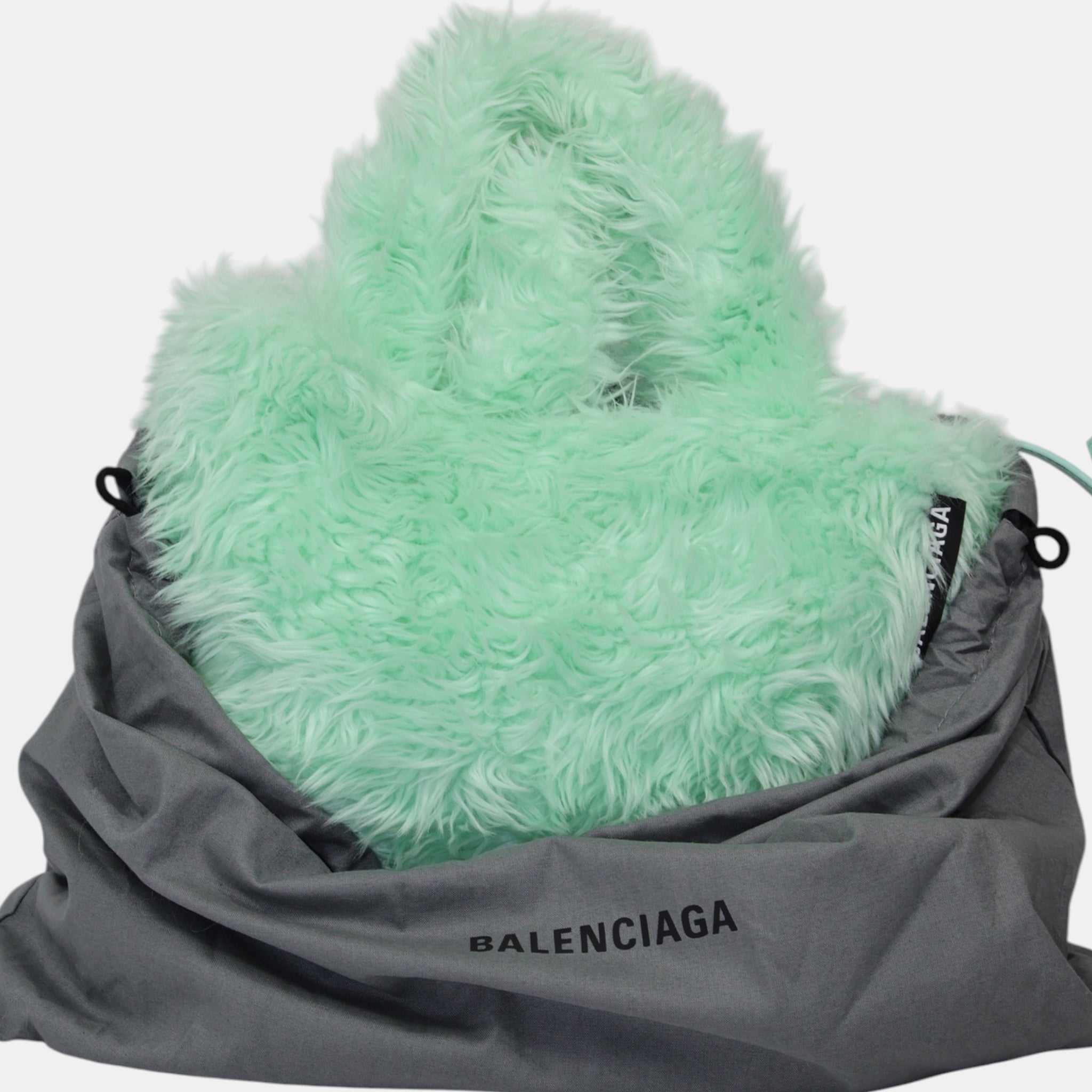 Balenciaga Long Hair Fake Fur Tote XS Mint Green - Brand New - Balenciaga - from the ss17 to aw21 archives