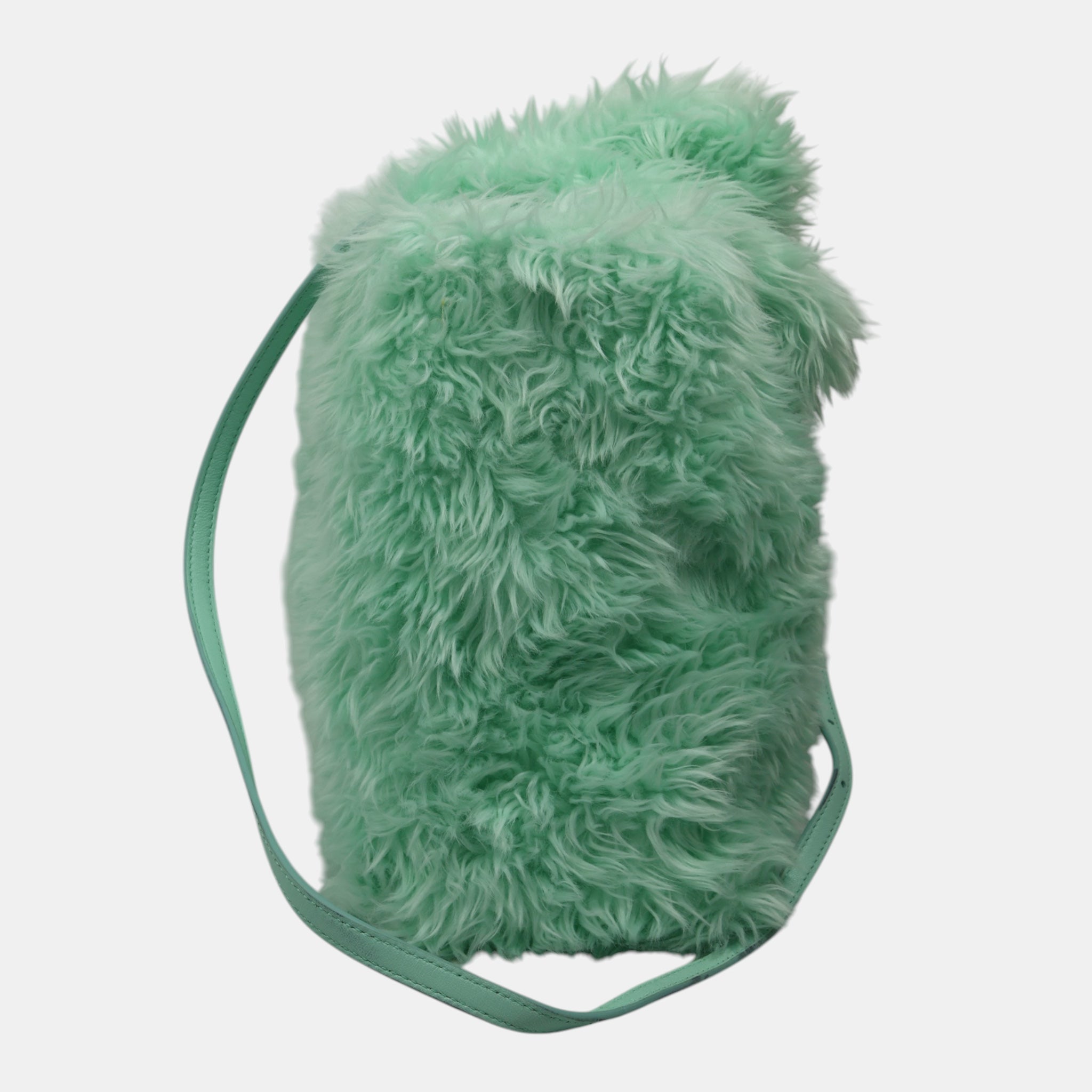 Balenciaga Long Hair Fake Fur Tote XS Mint Green - Brand New - Balenciaga - from the ss17 to aw21 archives