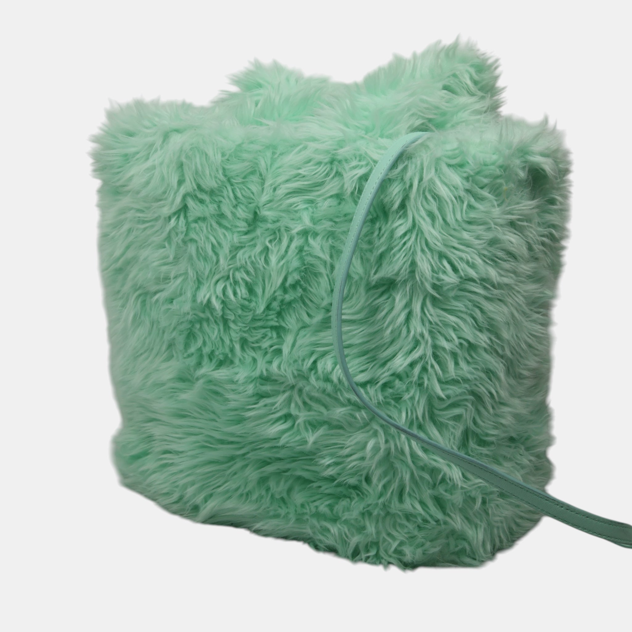 Balenciaga Long Hair Fake Fur Tote XS Mint Green - Brand New - Balenciaga - from the ss17 to aw21 archives