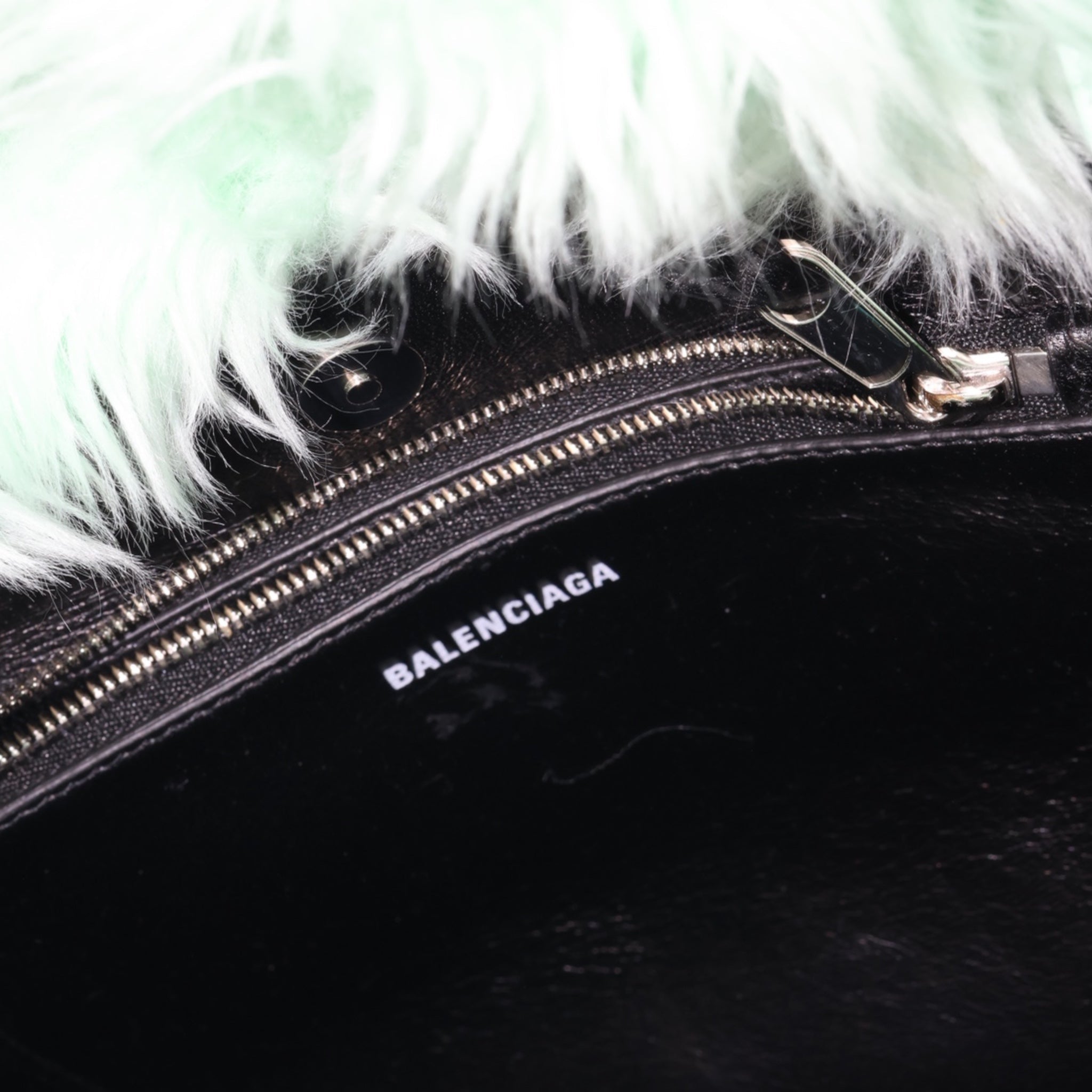 Balenciaga Long Hair Fake Fur Tote XS Mint Green - Brand New - Balenciaga - from the ss17 to aw21 archives