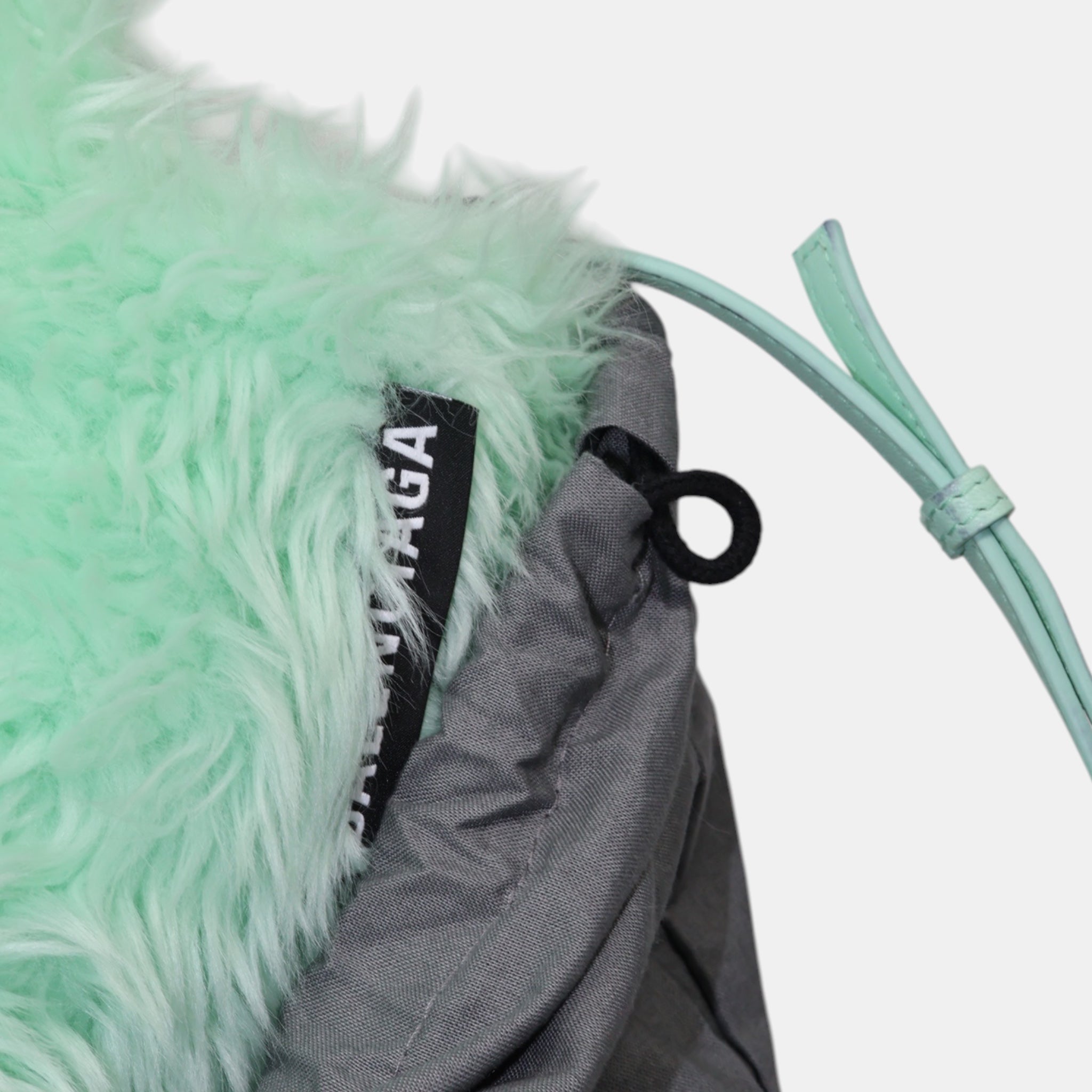 Balenciaga Long Hair Fake Fur Tote XS Mint Green - Brand New - Balenciaga - from the ss17 to aw21 archives
