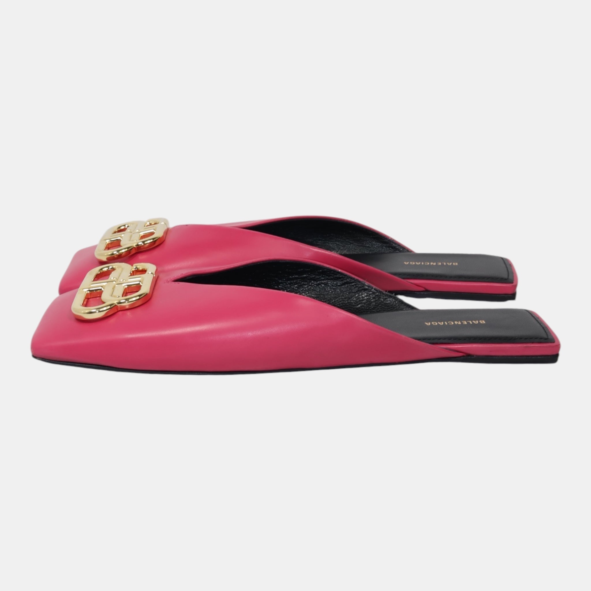 Balenciaga Pink Leather BB Buckle Mules (EU37) - Brand New - Balenciaga - from the ss17 to aw21 archives
