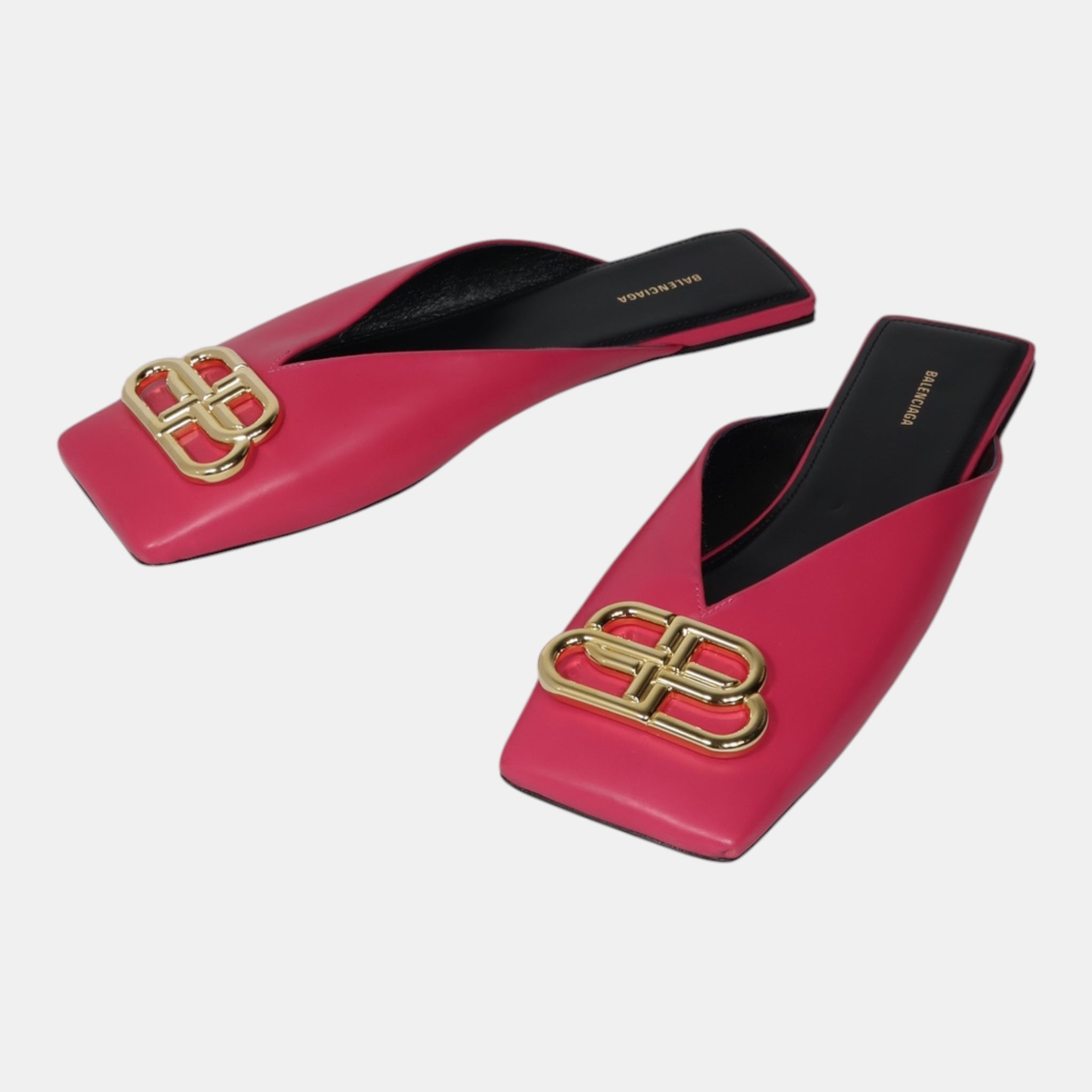 Balenciaga Pink Leather BB Buckle Mules (EU37) - Brand New - Balenciaga - from the ss17 to aw21 archives