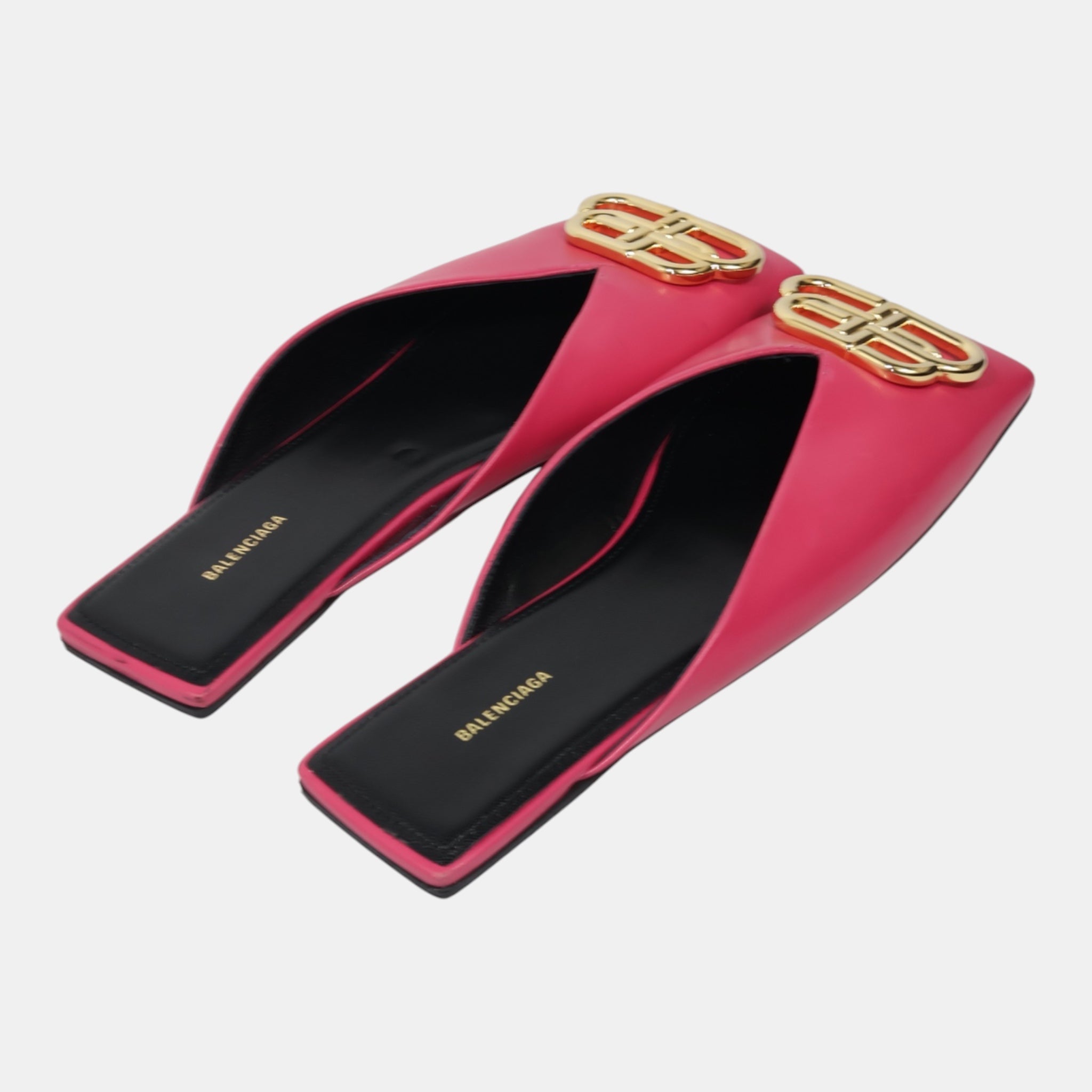 Balenciaga Pink Leather BB Buckle Mules (EU37) - Brand New - Balenciaga - from the ss17 to aw21 archives