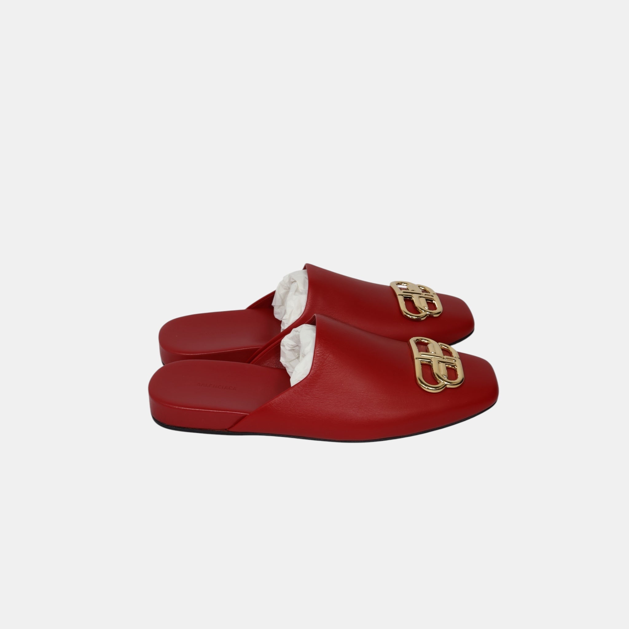 Balenciaga Red Leather BB Buckle Mules (EU37) - Brand New - Balenciaga - from the ss17 to aw21 archives
