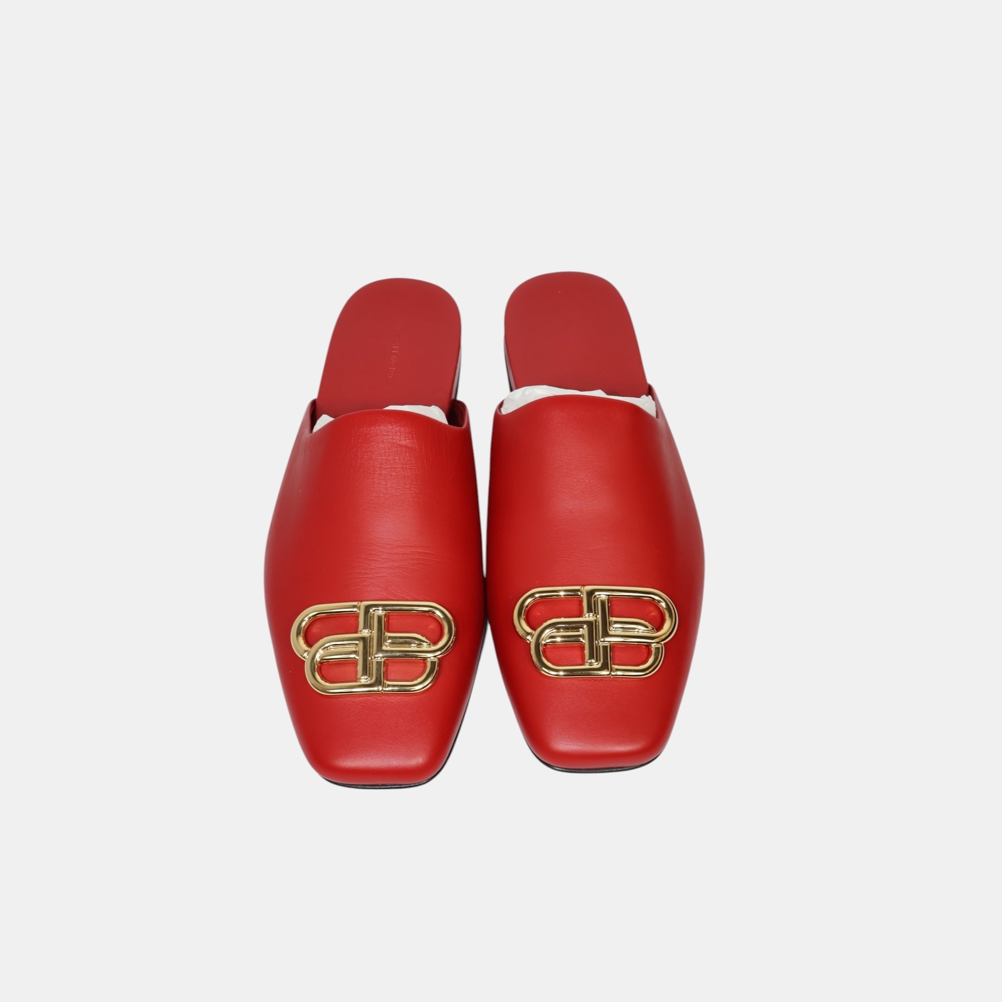Balenciaga Red Leather BB Buckle Mules (EU37) - Brand New - Balenciaga - from the ss17 to aw21 archives