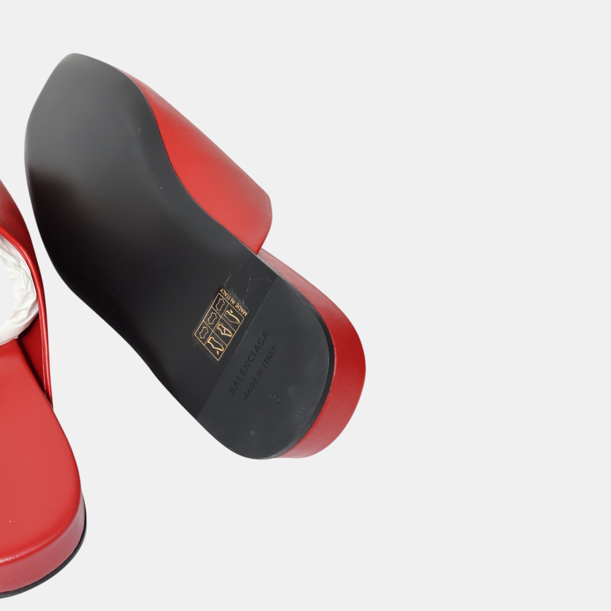 Balenciaga Red Leather BB Buckle Mules (EU37) - Brand New - Balenciaga - from the ss17 to aw21 archives