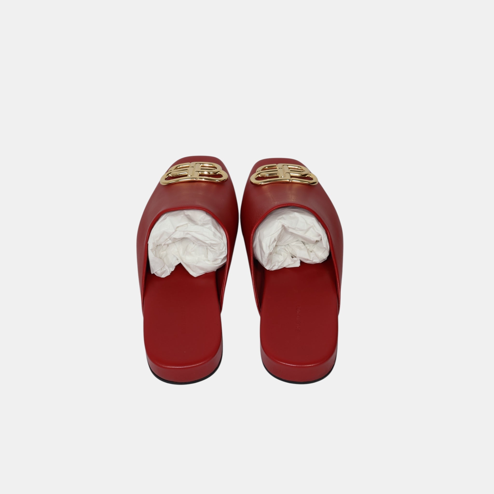 Balenciaga Red Leather BB Buckle Mules (EU37) - Brand New - Balenciaga - from the ss17 to aw21 archives