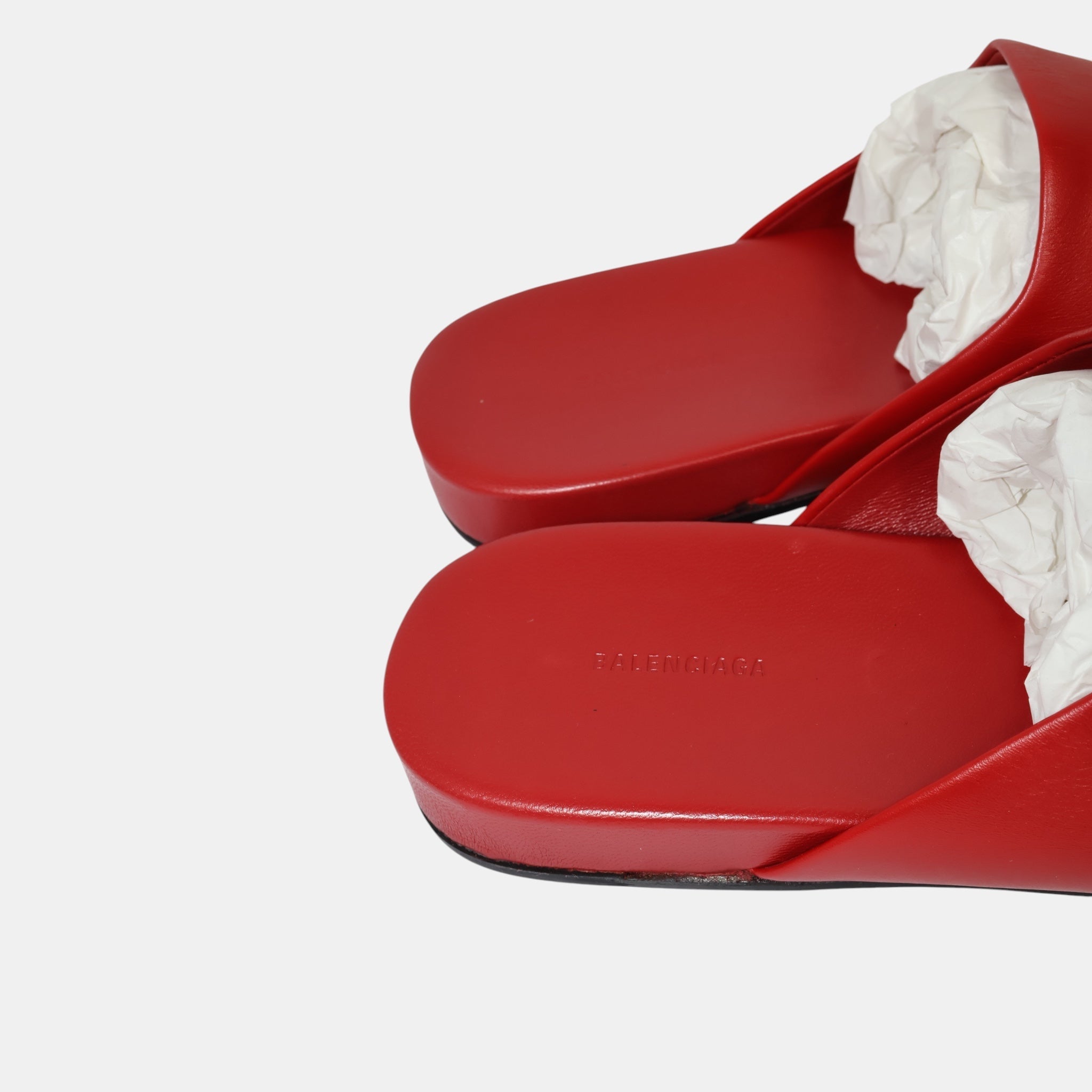 Balenciaga Red Leather BB Buckle Mules (EU37) - Brand New - Balenciaga - from the ss17 to aw21 archives