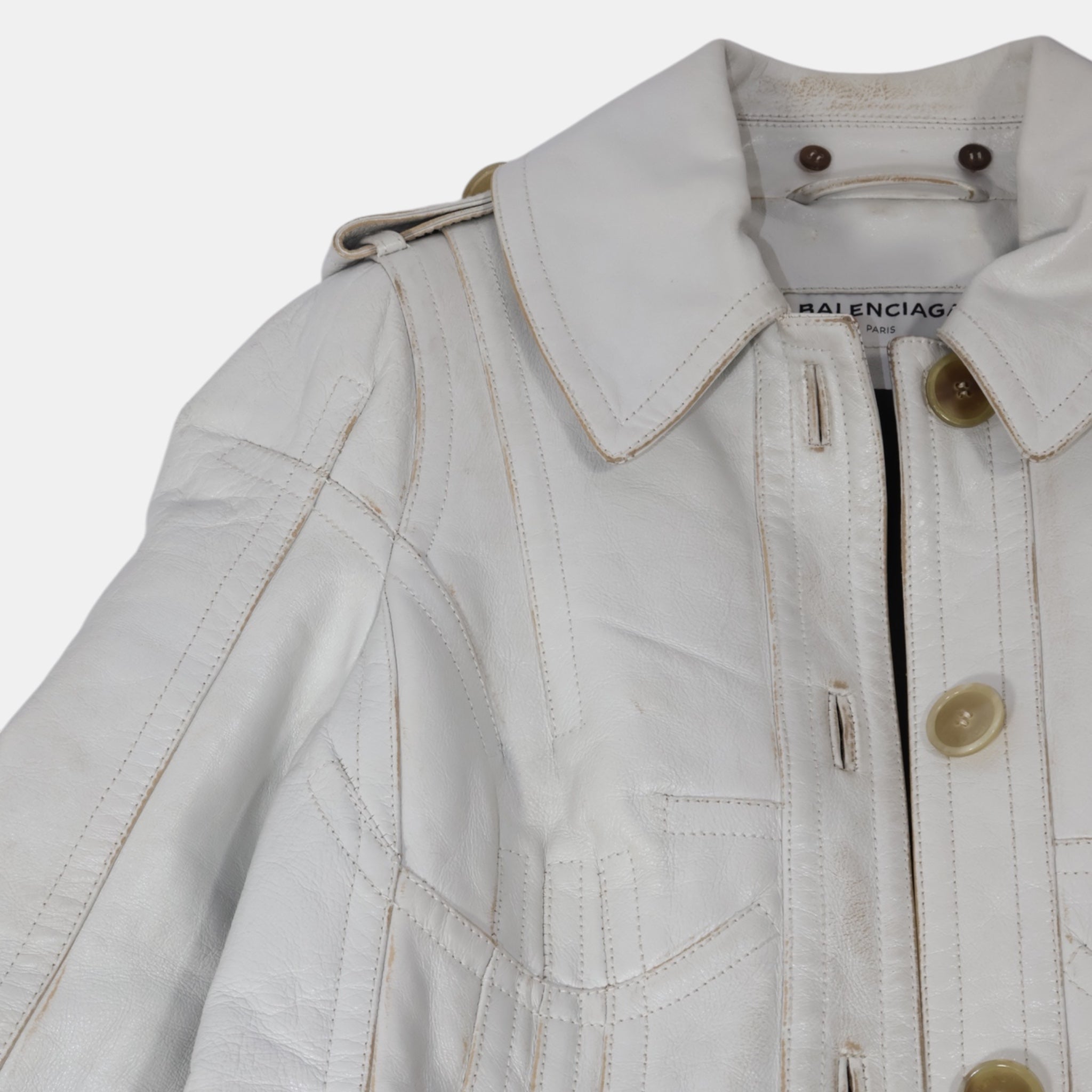 Balenciaga White Leather Corseted Jacket (F36) - Brand New - Balenciaga - from the ss17 to aw21 archives