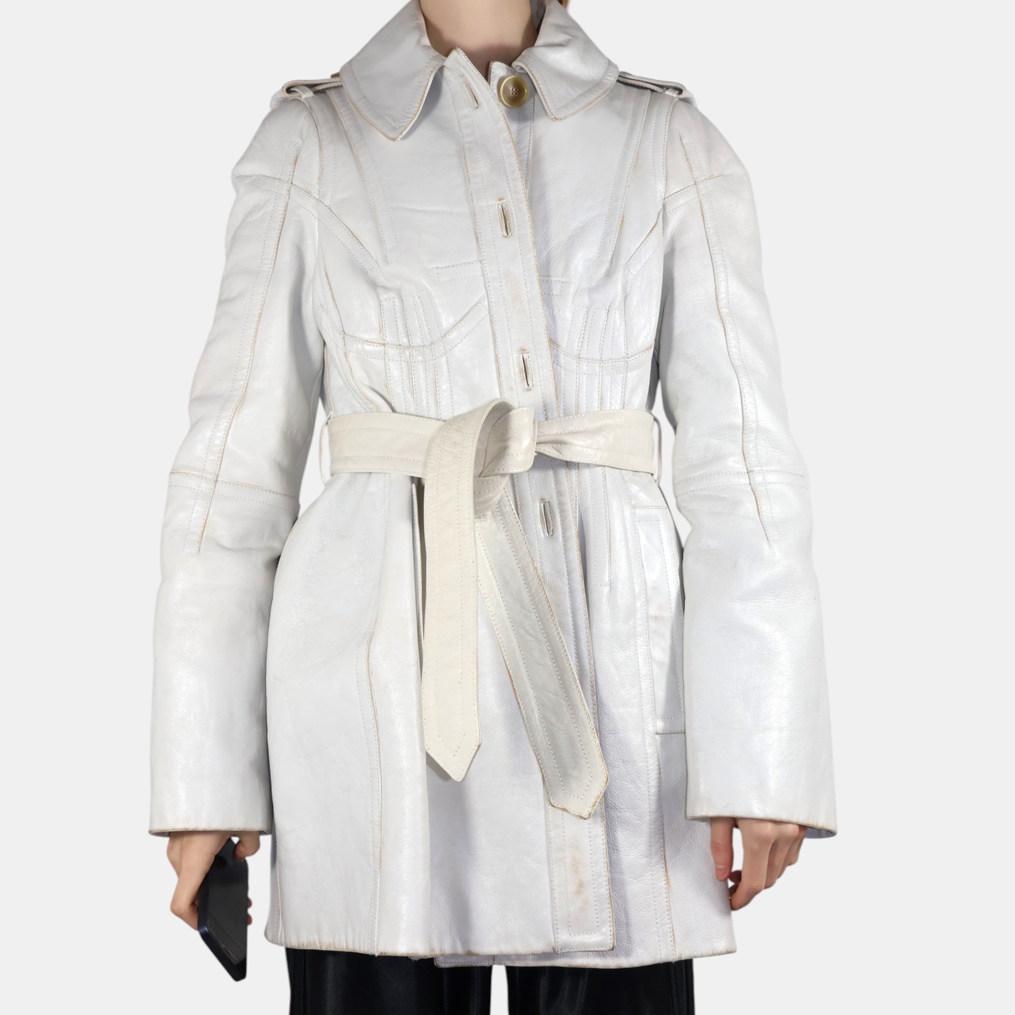 Balenciaga White Leather Corseted Jacket (F36) - Brand New - Balenciaga - from the ss17 to aw21 archives