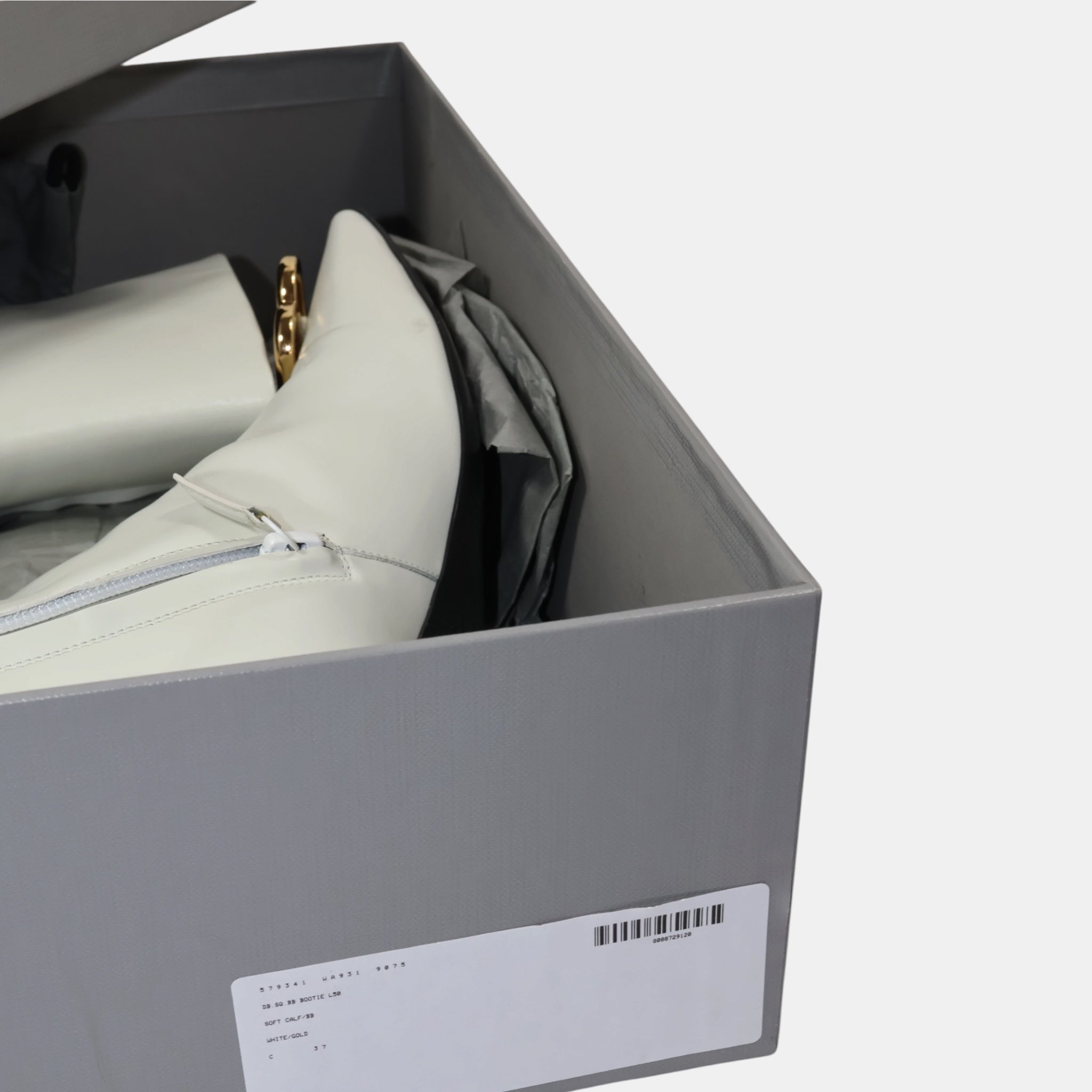 [Campaign] Balenciaga White Leather Gold BB Buckle Ankle Boots (EU37) - Brand New - Balenciaga - from the ss17 to aw21 archives