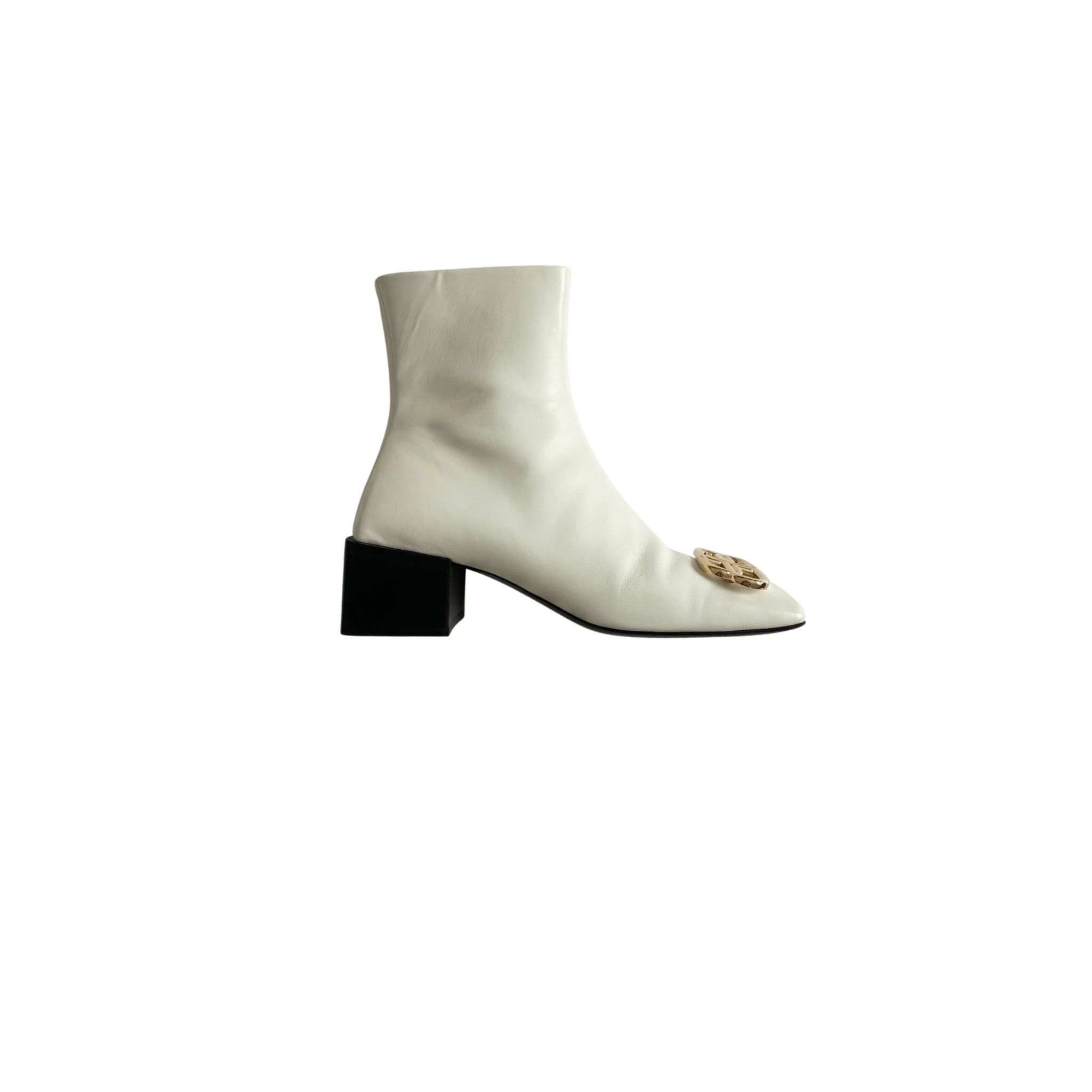 [Campaign] Balenciaga White Leather Gold BB Buckle Ankle Boots (EU37) - Brand New - Balenciaga - from the ss17 to aw21 archives