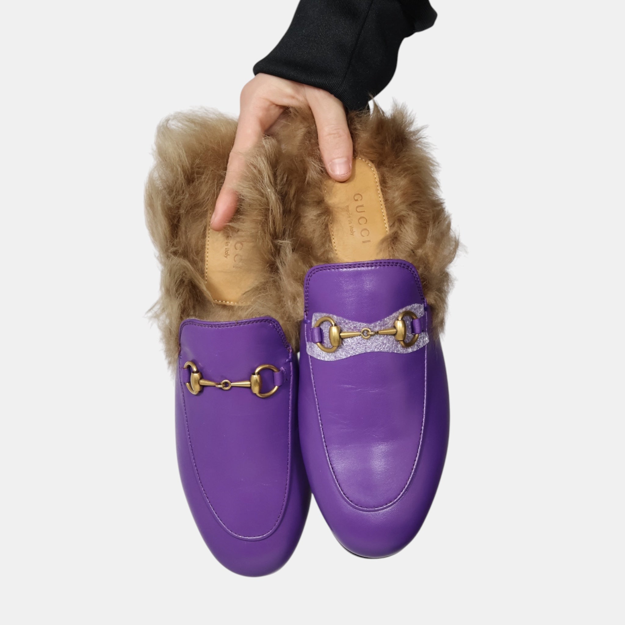 Gucci Princetown Faux Fur Mules Purple (IT37) - Brand New - Gucci - from the ss17 to aw21 archives
