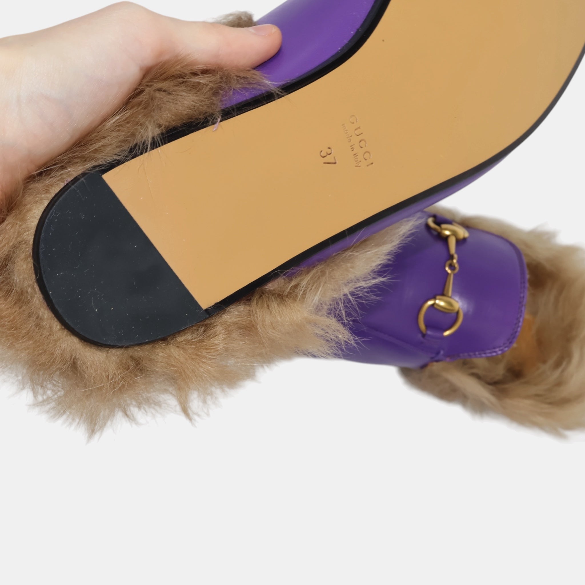 Gucci Princetown Faux Fur Mules Purple (IT37) - Brand New - Gucci - from the ss17 to aw21 archives